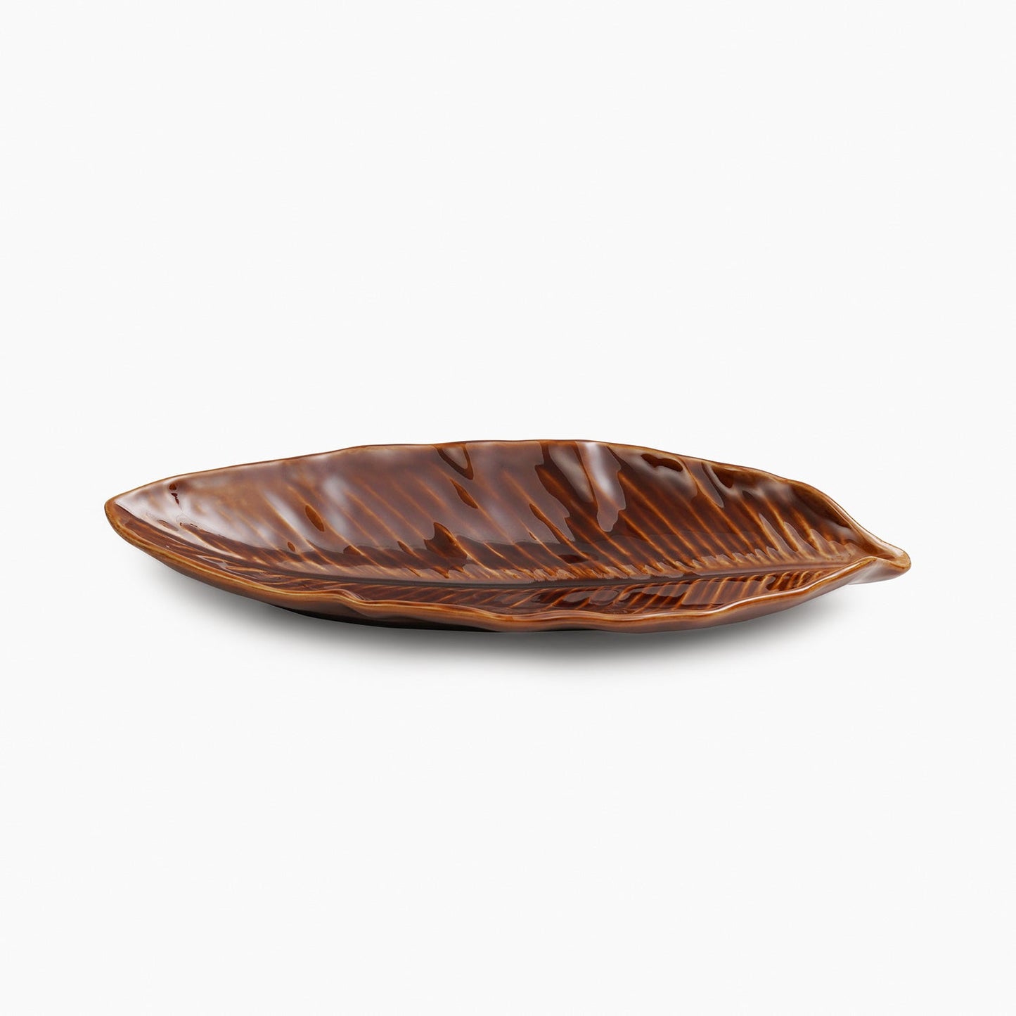 Brown Willow Leaf Shaped Ceramic Platter
