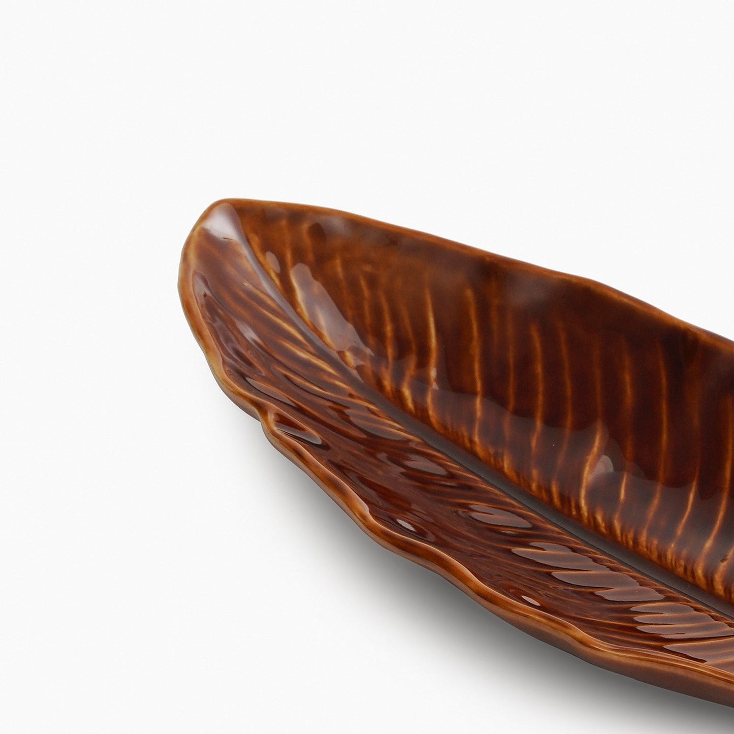 Brown Willow Leaf Shaped Ceramic Platter