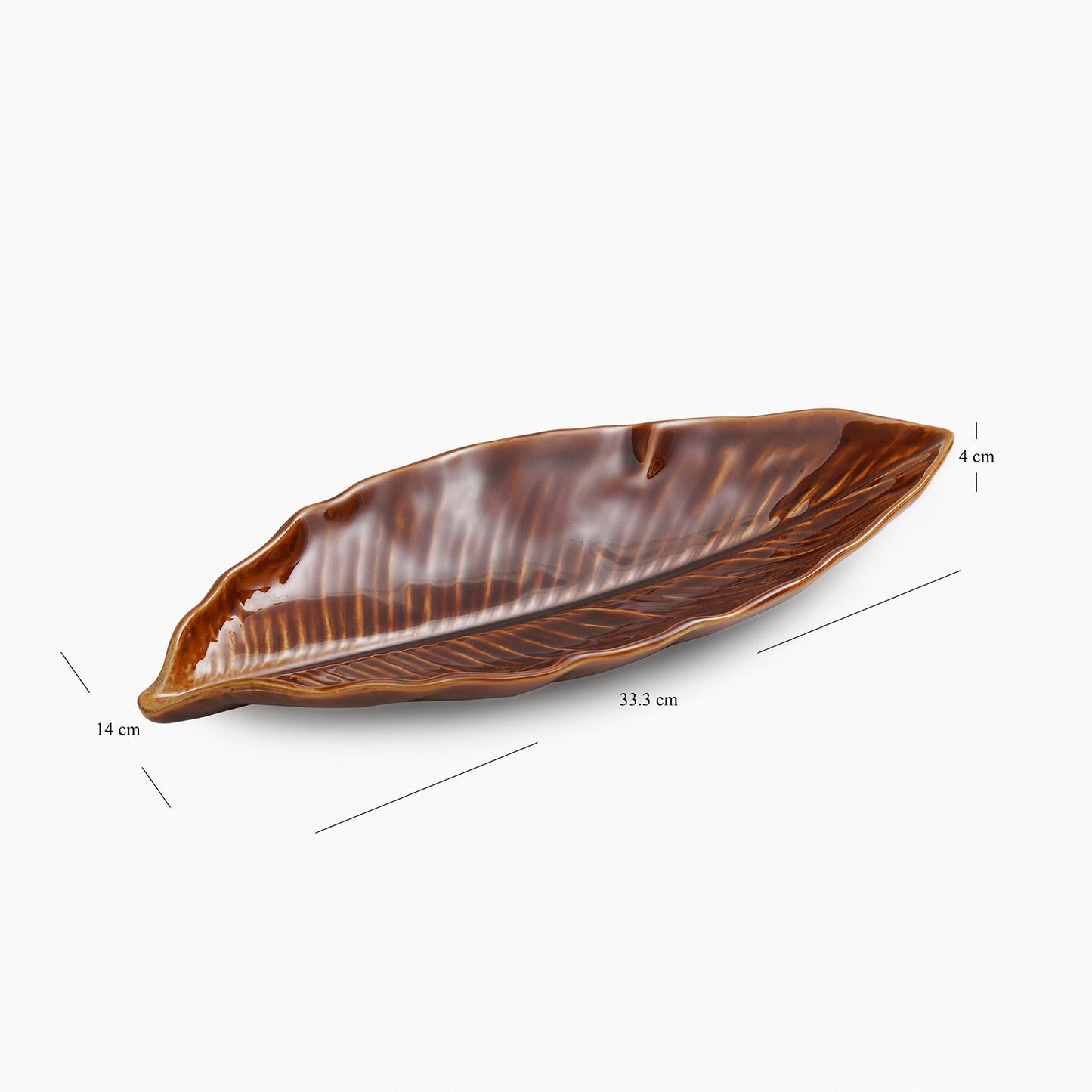 Brown Willow Leaf Shaped Ceramic Platter
