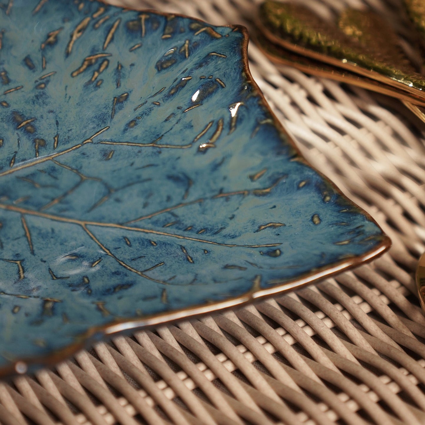 Blue Leaf Shaped Ceramic Platter
