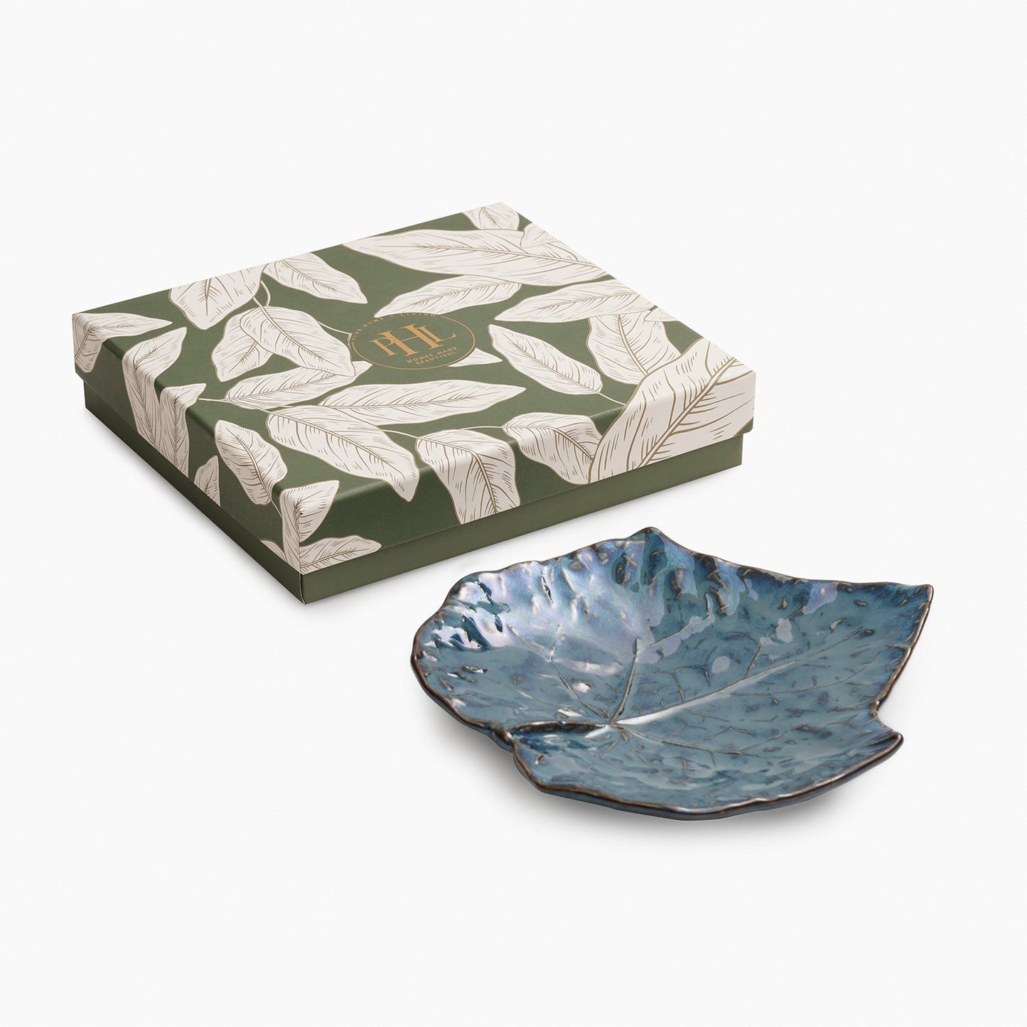 Blue Leaf Shaped Ceramic Platter