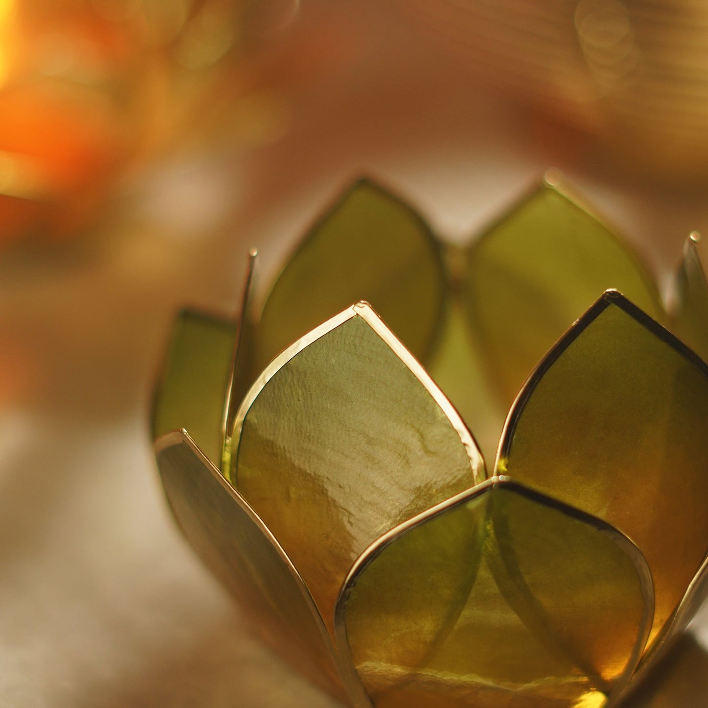 Amber & Green Ombre 12 Petals Capiz Tealight Holder