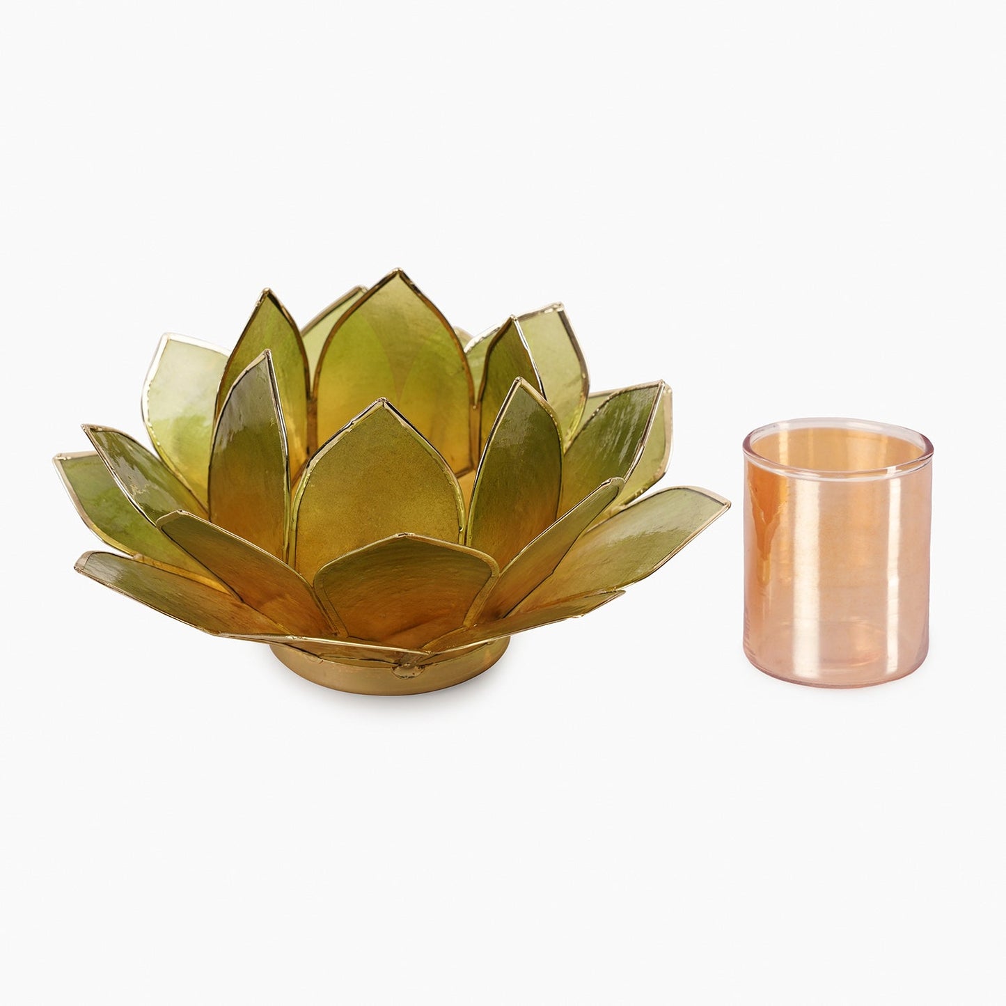 Amber & Green Ombre 22 Petals Capiz Tealight Holder
