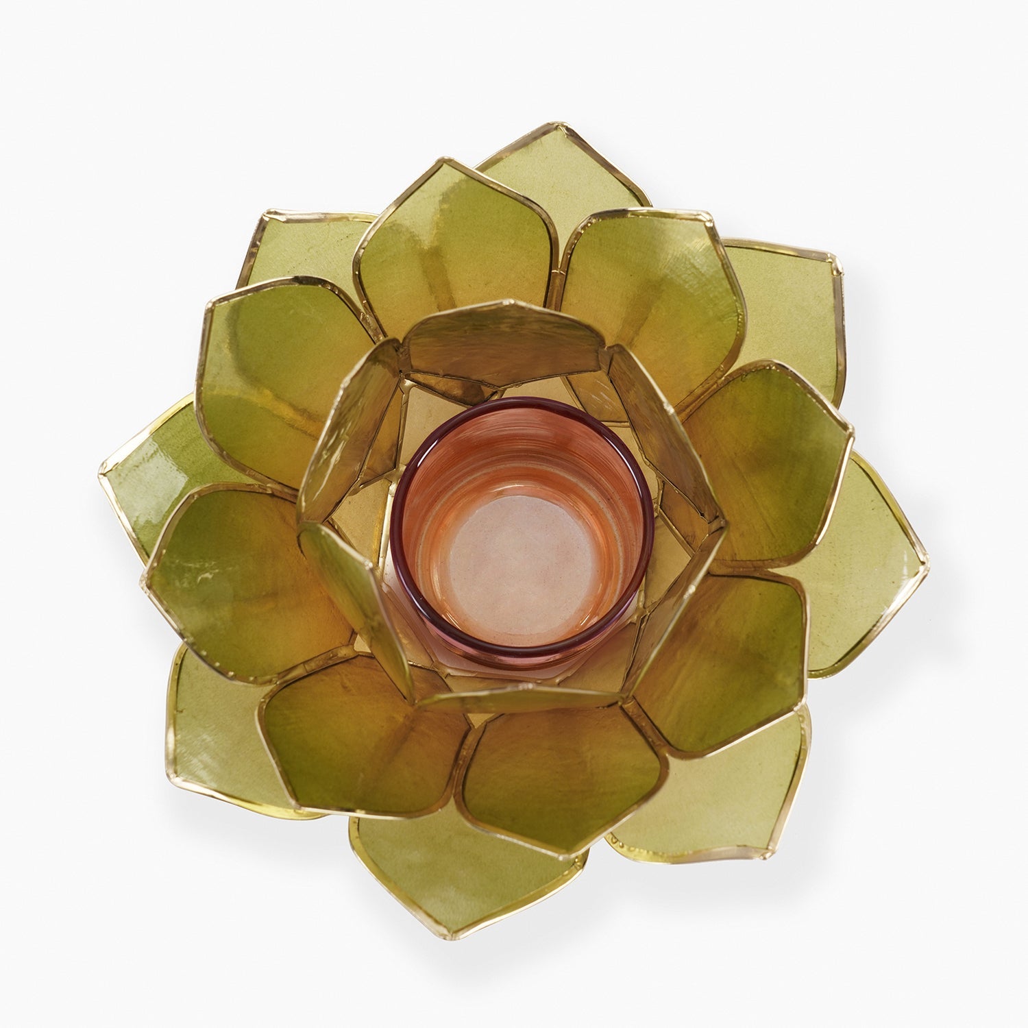Amber & Green Ombre 22 Petals Capiz Tealight Holder