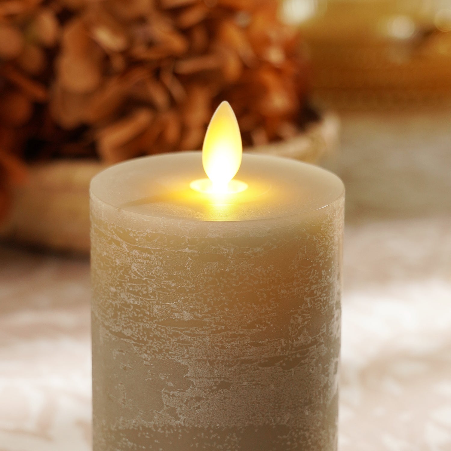 Grey LED Flickering Flame Candle - Large