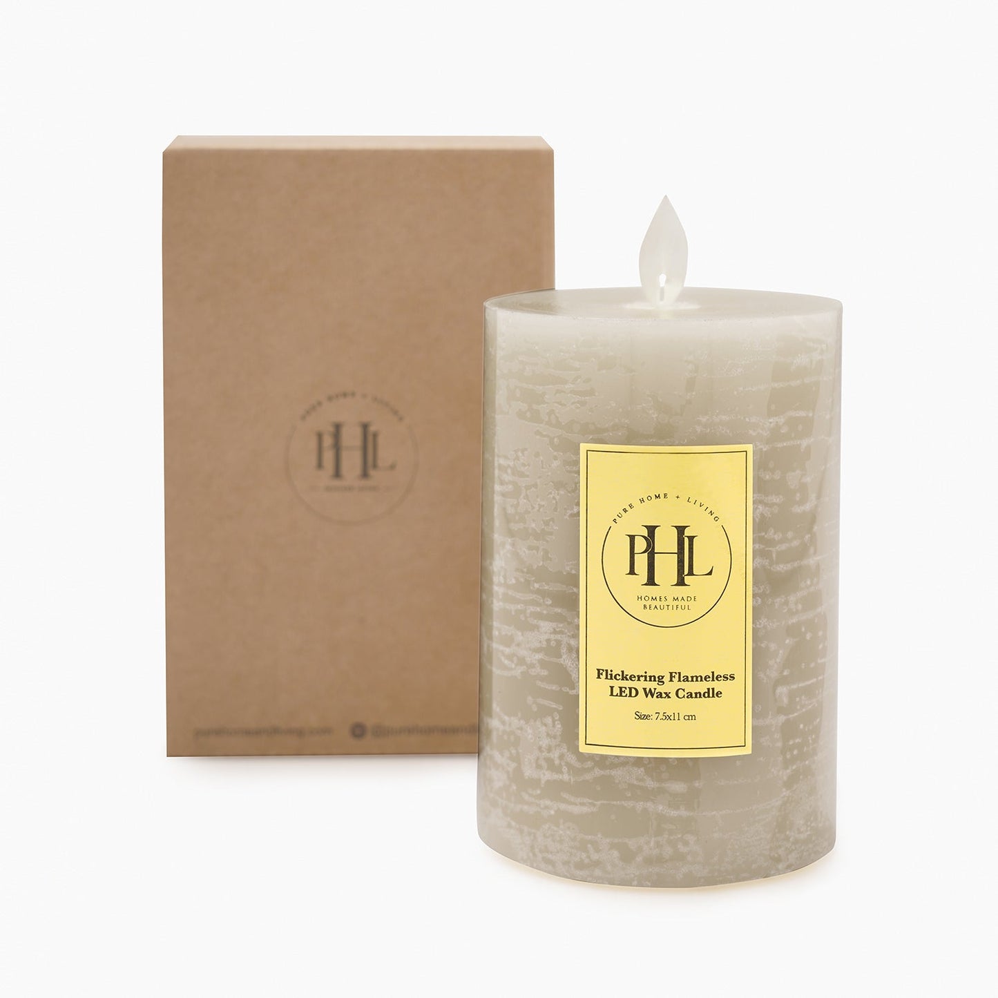 Grey LED Flickering Flame Candle - Large