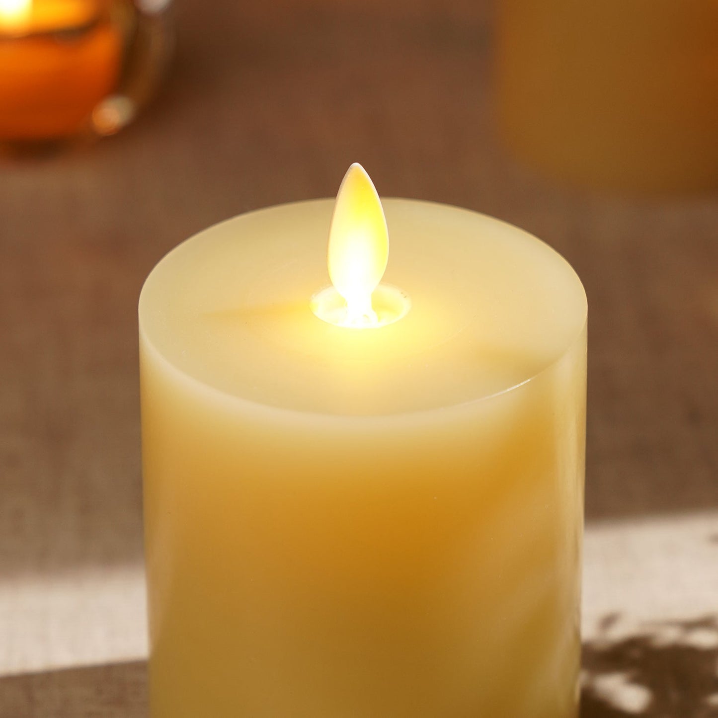 Beige LED Flickering Flame Wax Candle - Small