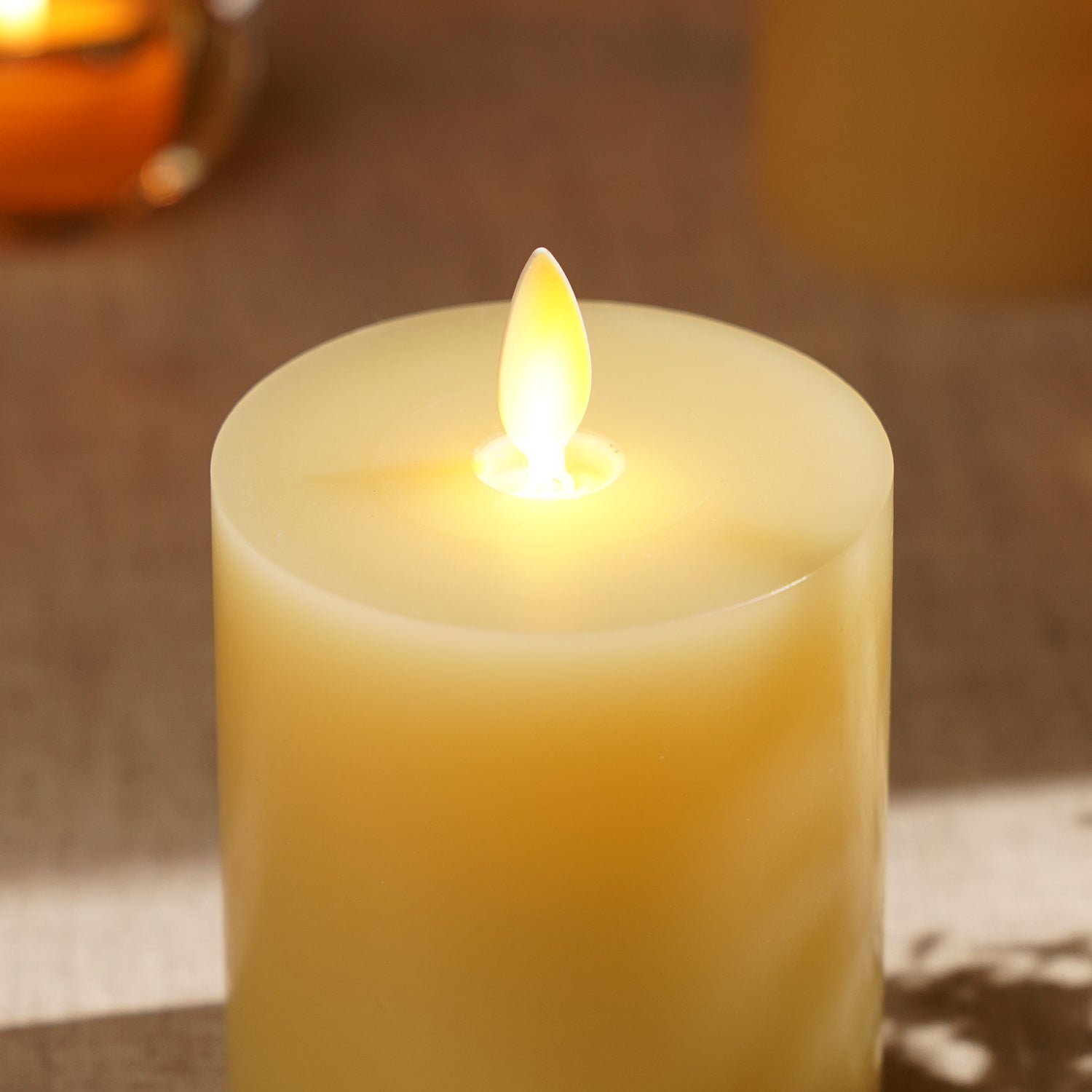 Beige LED Flickering Flame Wax Candle - Small
