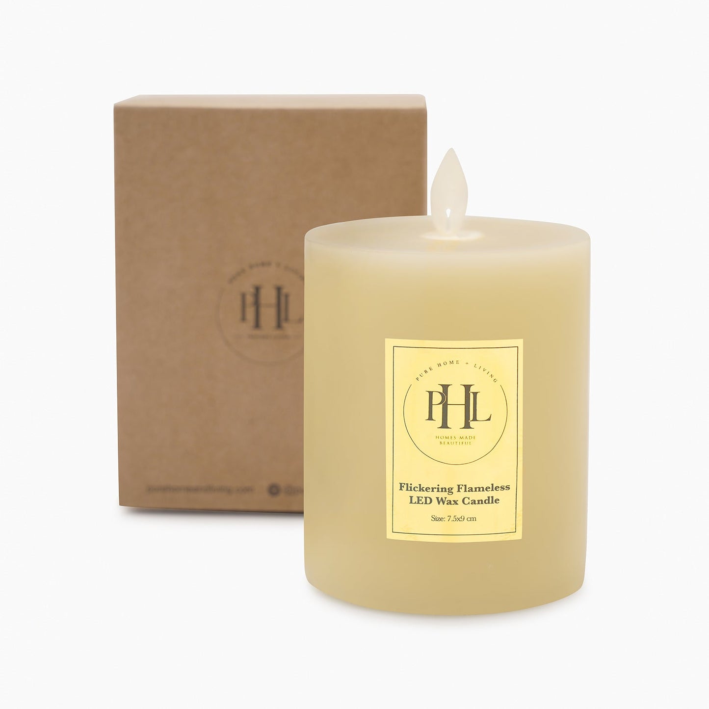 Beige LED Flickering Flame Wax Candle - Small