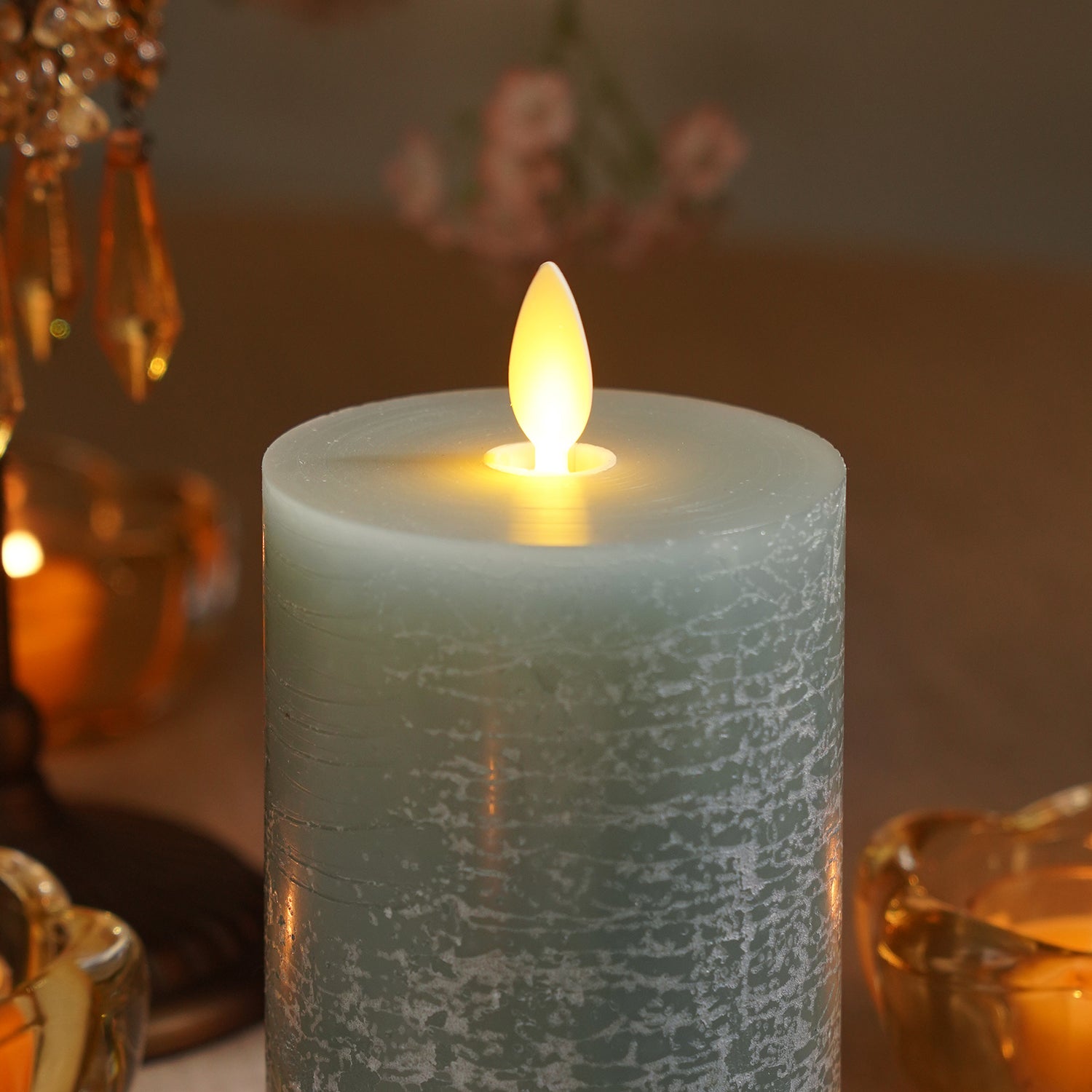 Blue LED Flickering Flame Wax Candle - Large