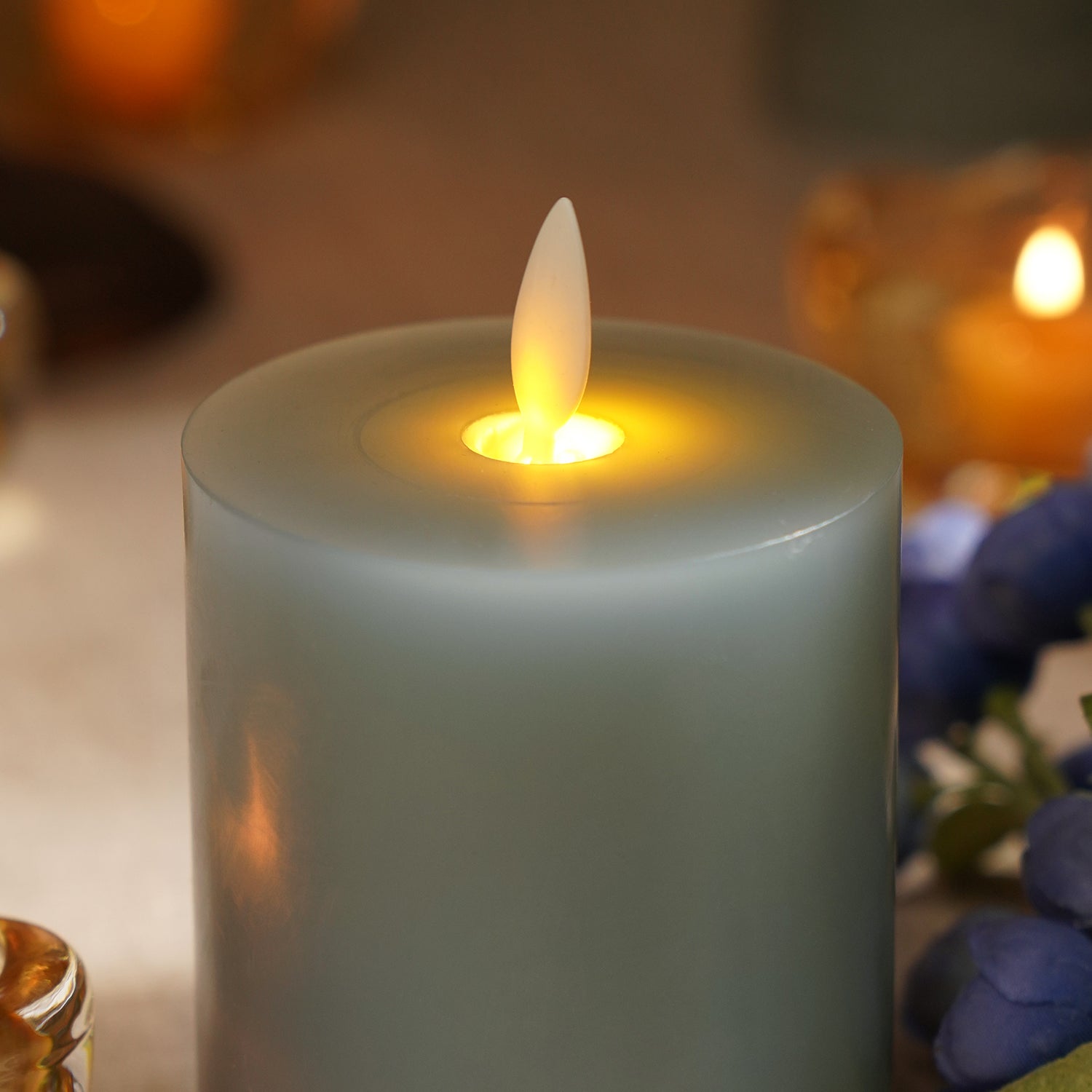 Blue LED Flickering Flame Wax Candle - Small