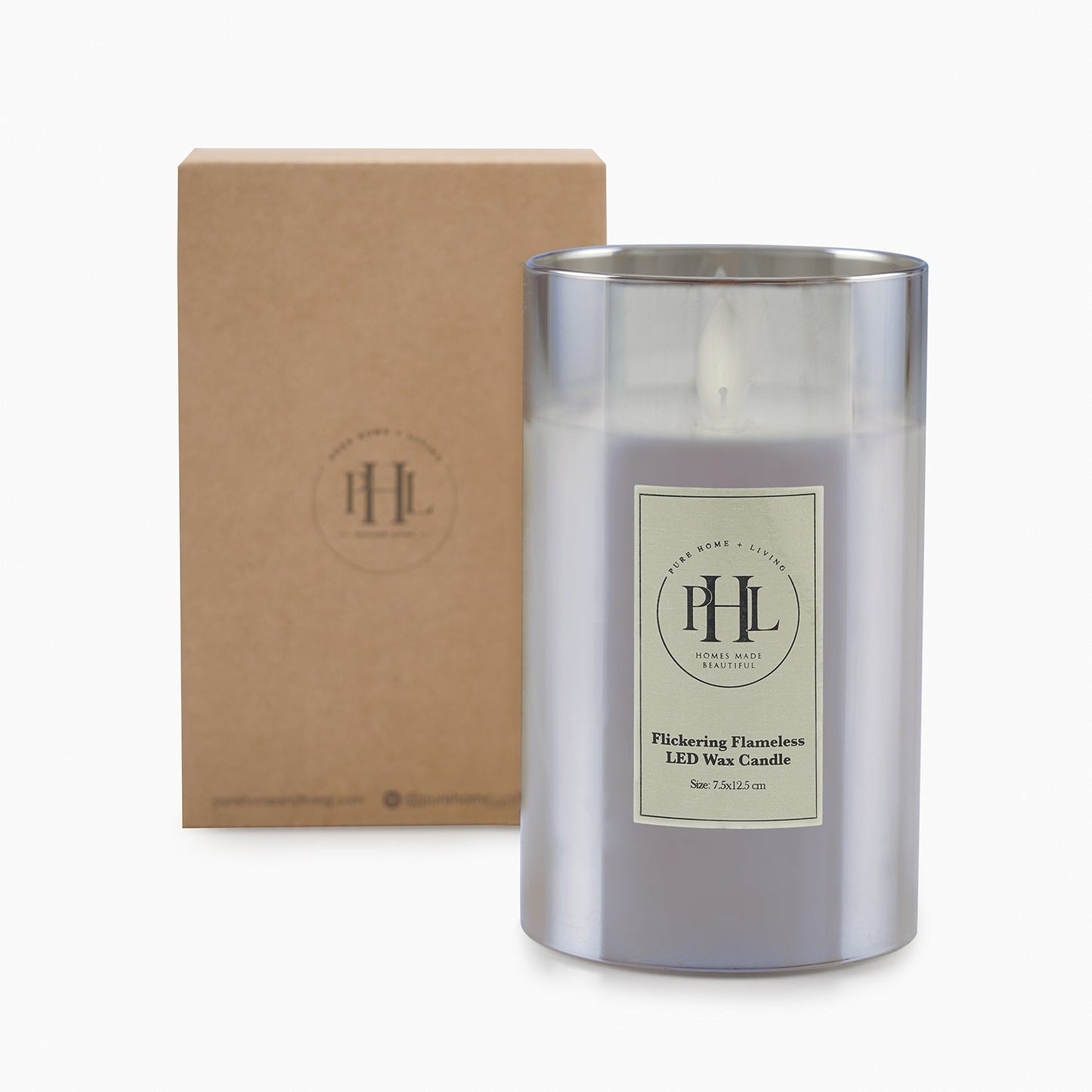 Grey LED Flickering Flame Candle - Large