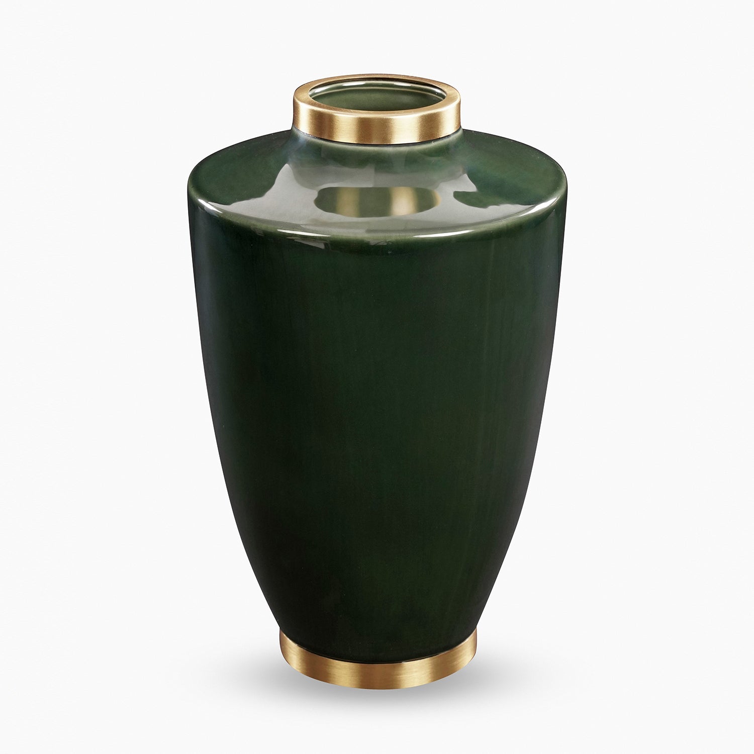 Green Bottleneck Ceramic Vase with Gold Rim - Large