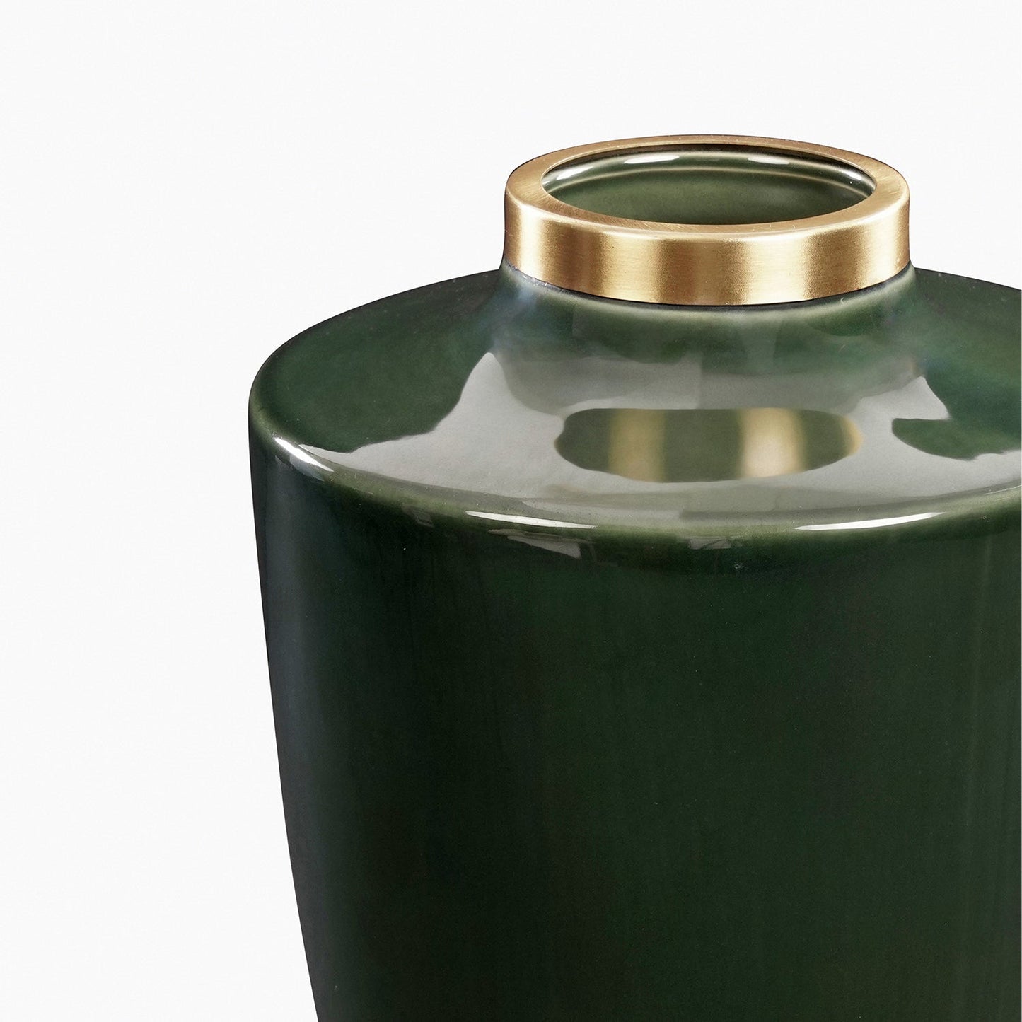 Green Bottleneck Ceramic Vase with Gold Rim - Large