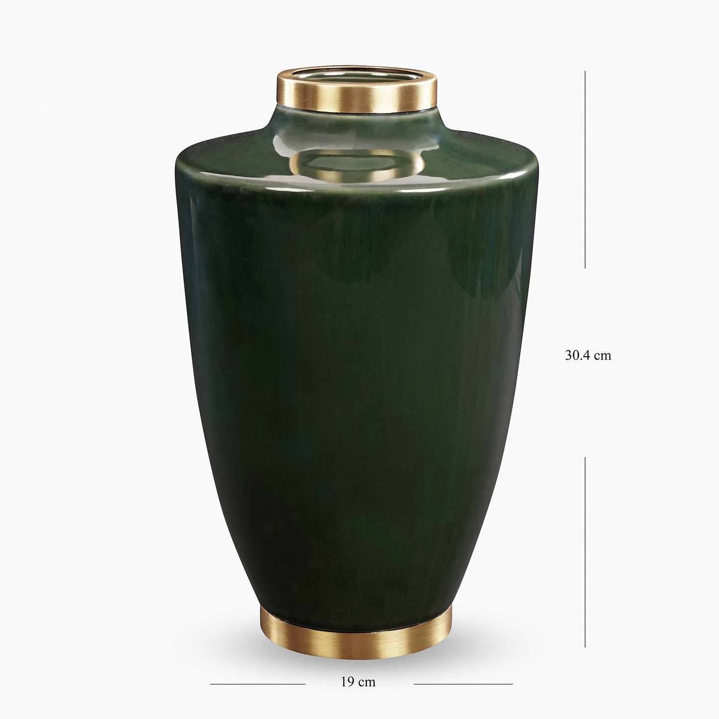 Green Bottleneck Ceramic Vase with Gold Rim - Large
