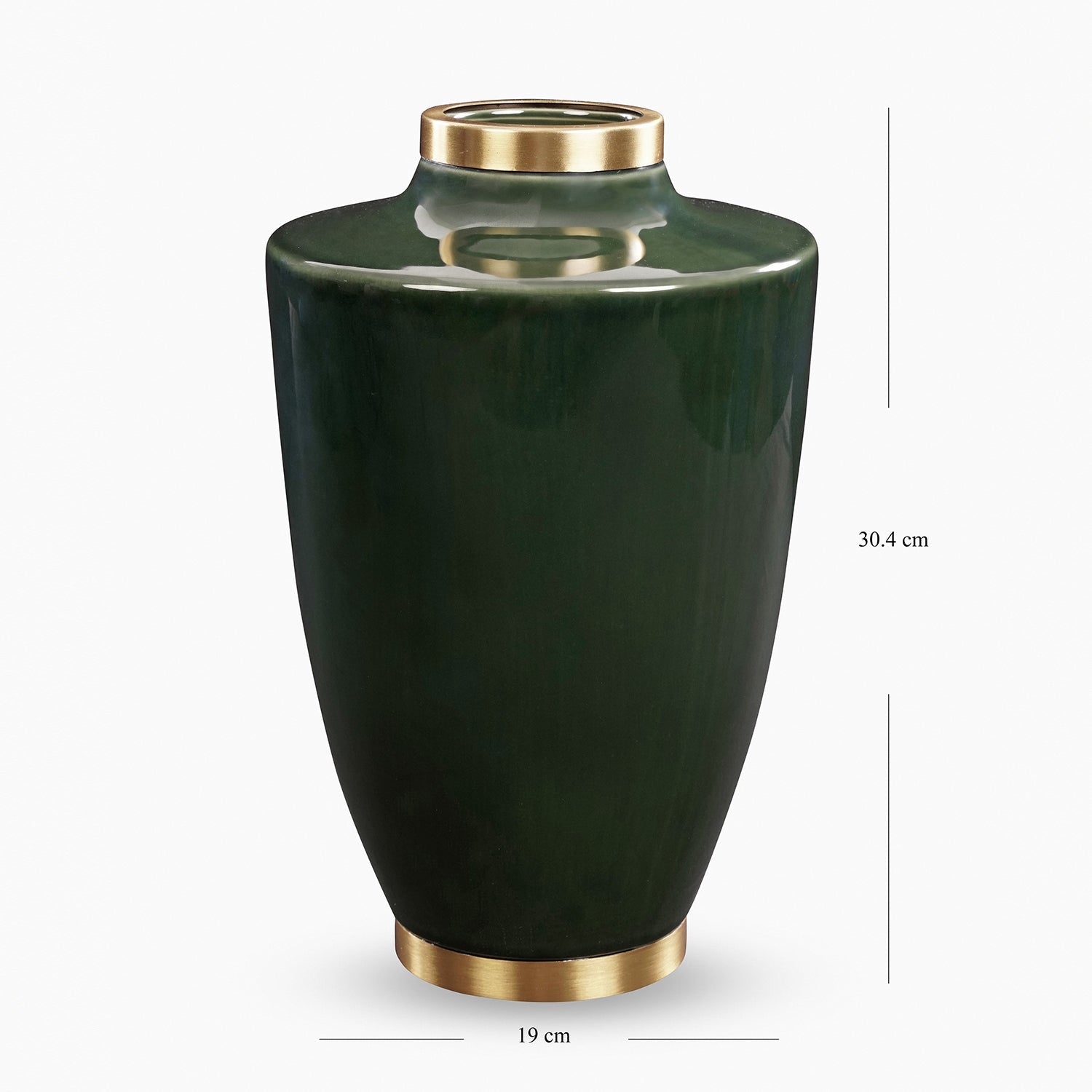 Green Bottleneck Ceramic Vase with Gold Rim - Large