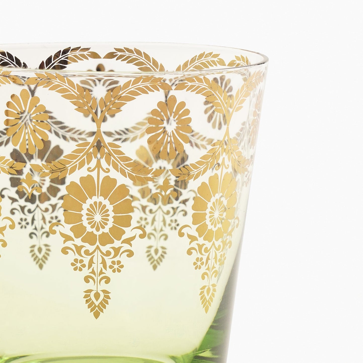 Set of 2 Green and Gold Overlay Drinking Glasses