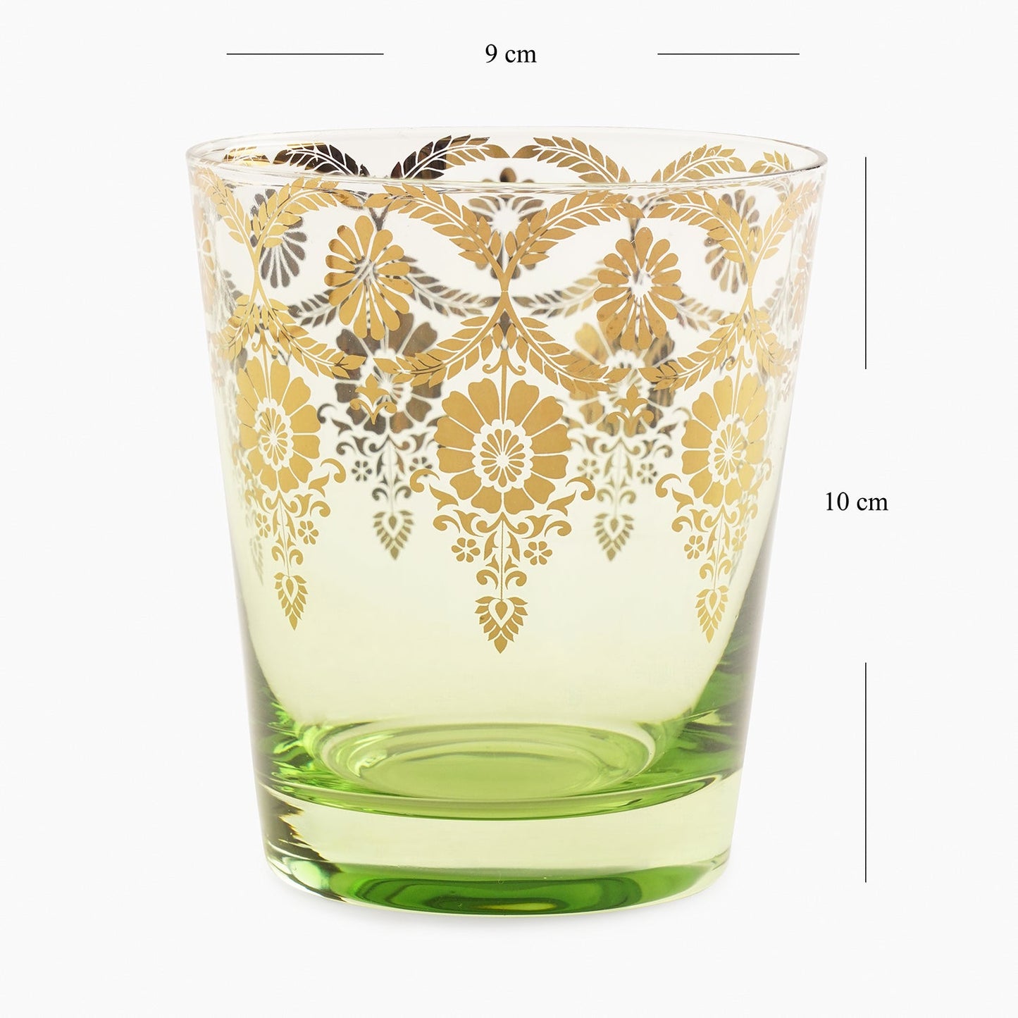 Set of 2 Green and Gold Overlay Drinking Glasses
