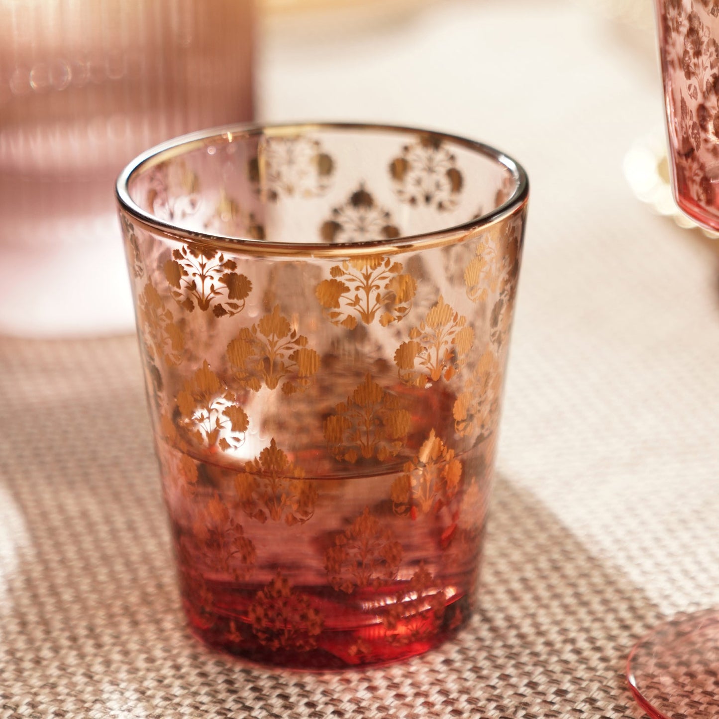 Set of 2 Red and Gold Overlay Drinking Glasses