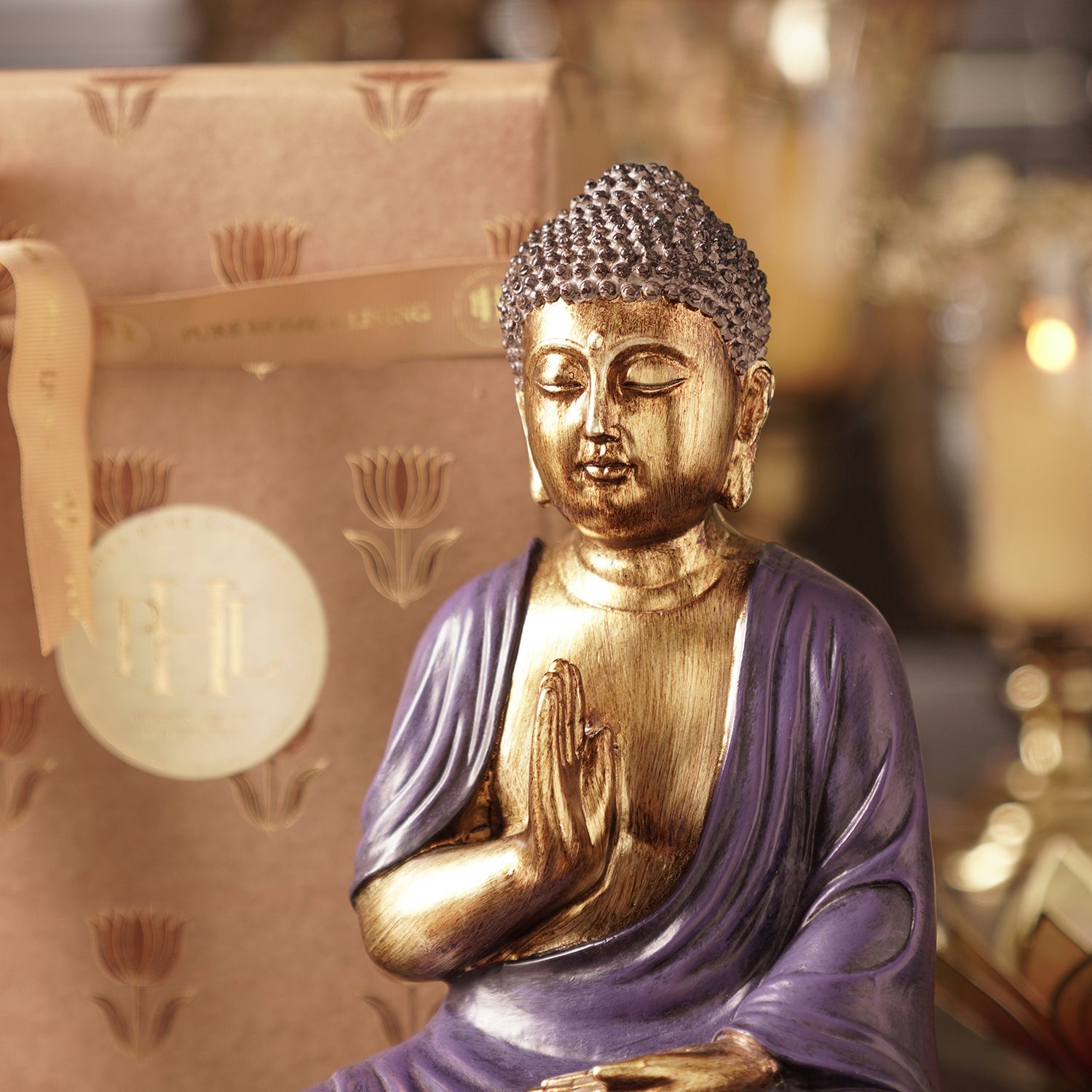 Purple Antique Finish Polyresin Buddha Figurine - Medium
