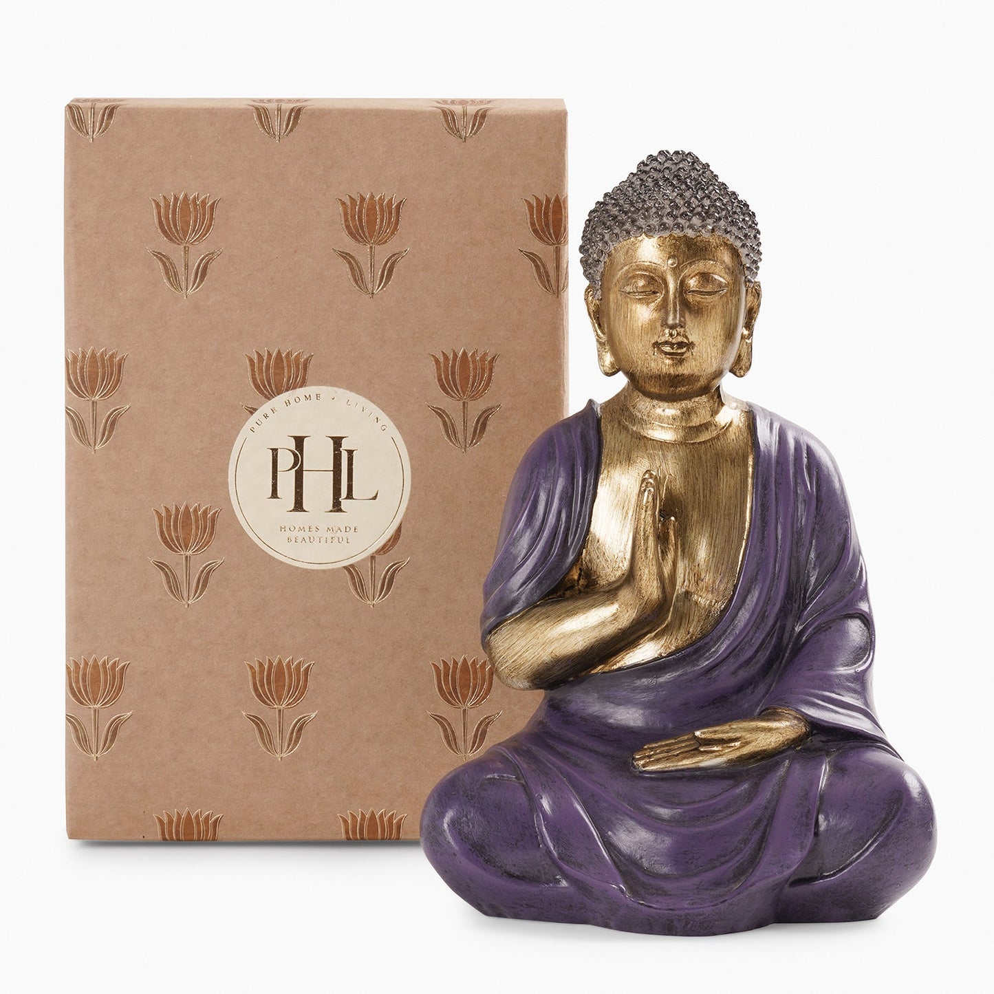 Purple Antique Finish Polyresin Buddha Figurine - Medium