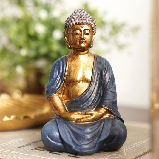 Blue Antique Finish Polyresin Buddha Figurine - Small