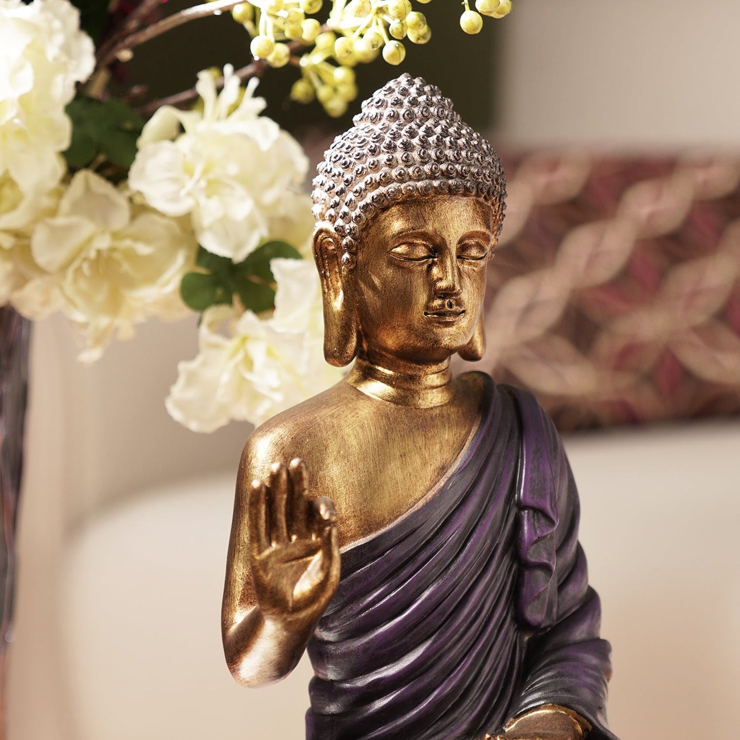 Purple Antique Finish Polyresin Buddha Figurine - Large