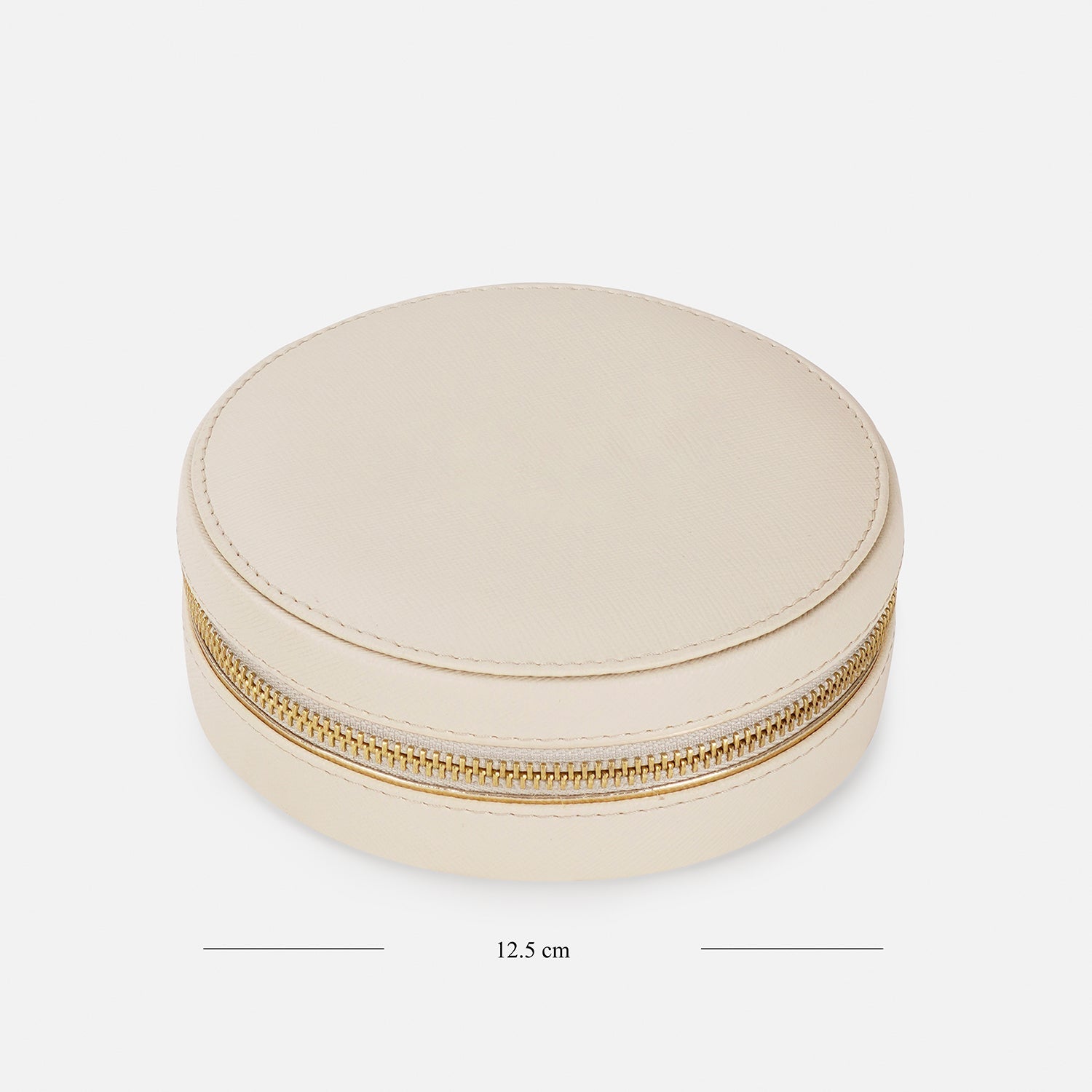 Cream Round Faux Leather Travel Jewellery Box