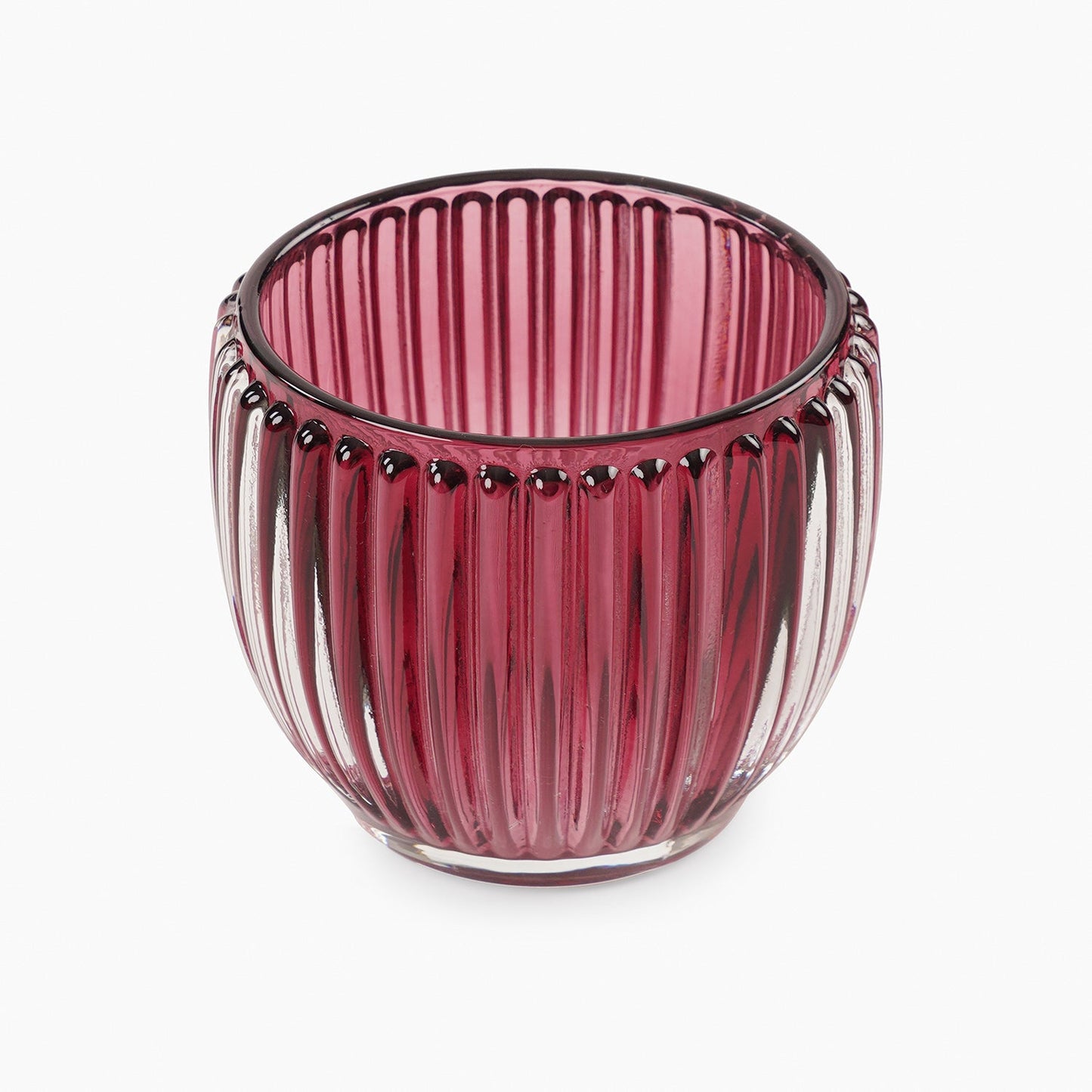 Set of 4 Maroon Glass Ribbed Tealight Holders - Small
