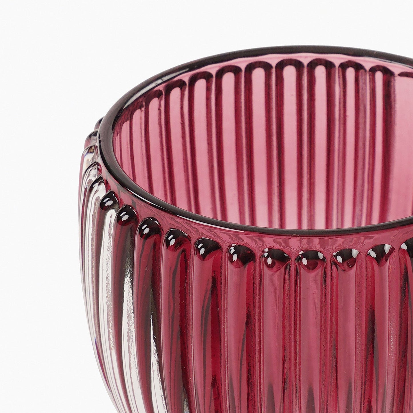Set of 4 Maroon Glass Ribbed Tealight Holders - Small
