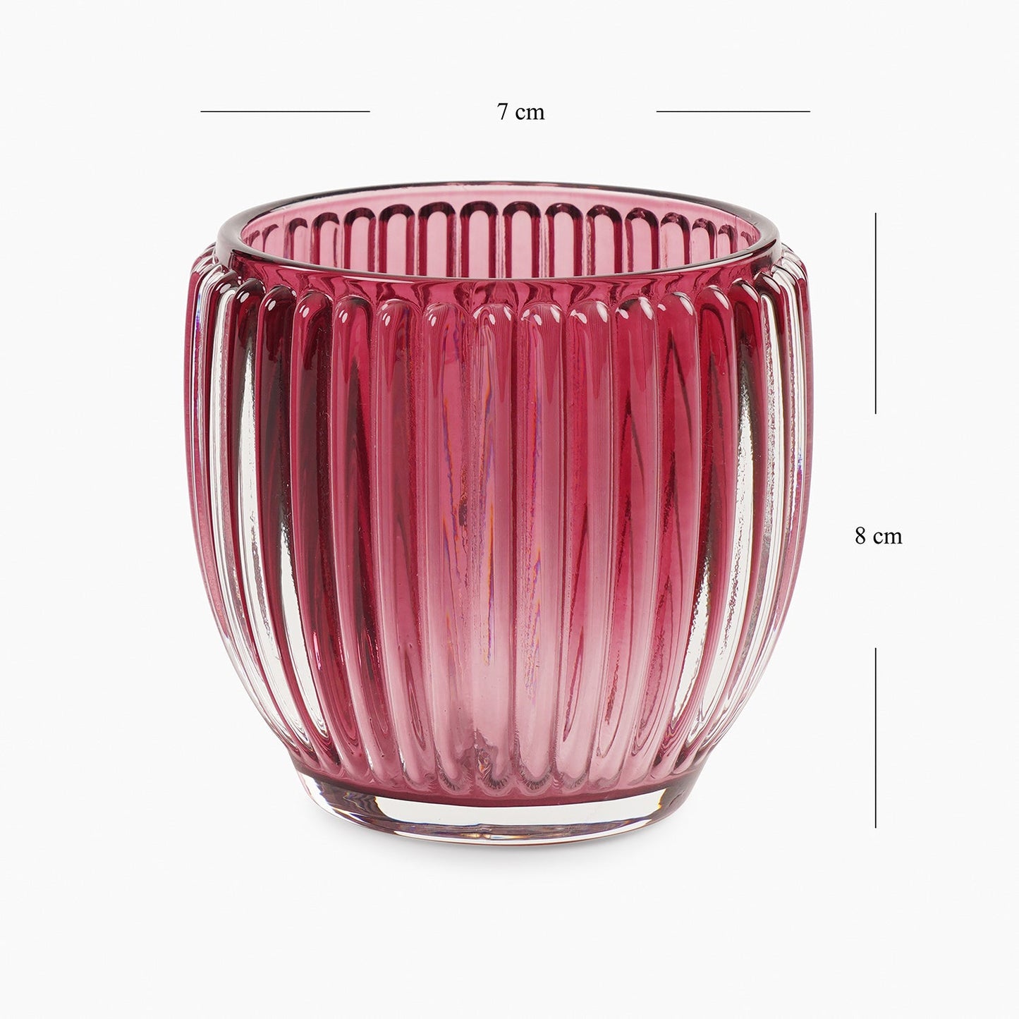 Set of 4 Maroon Glass Ribbed Tealight Holders - Small