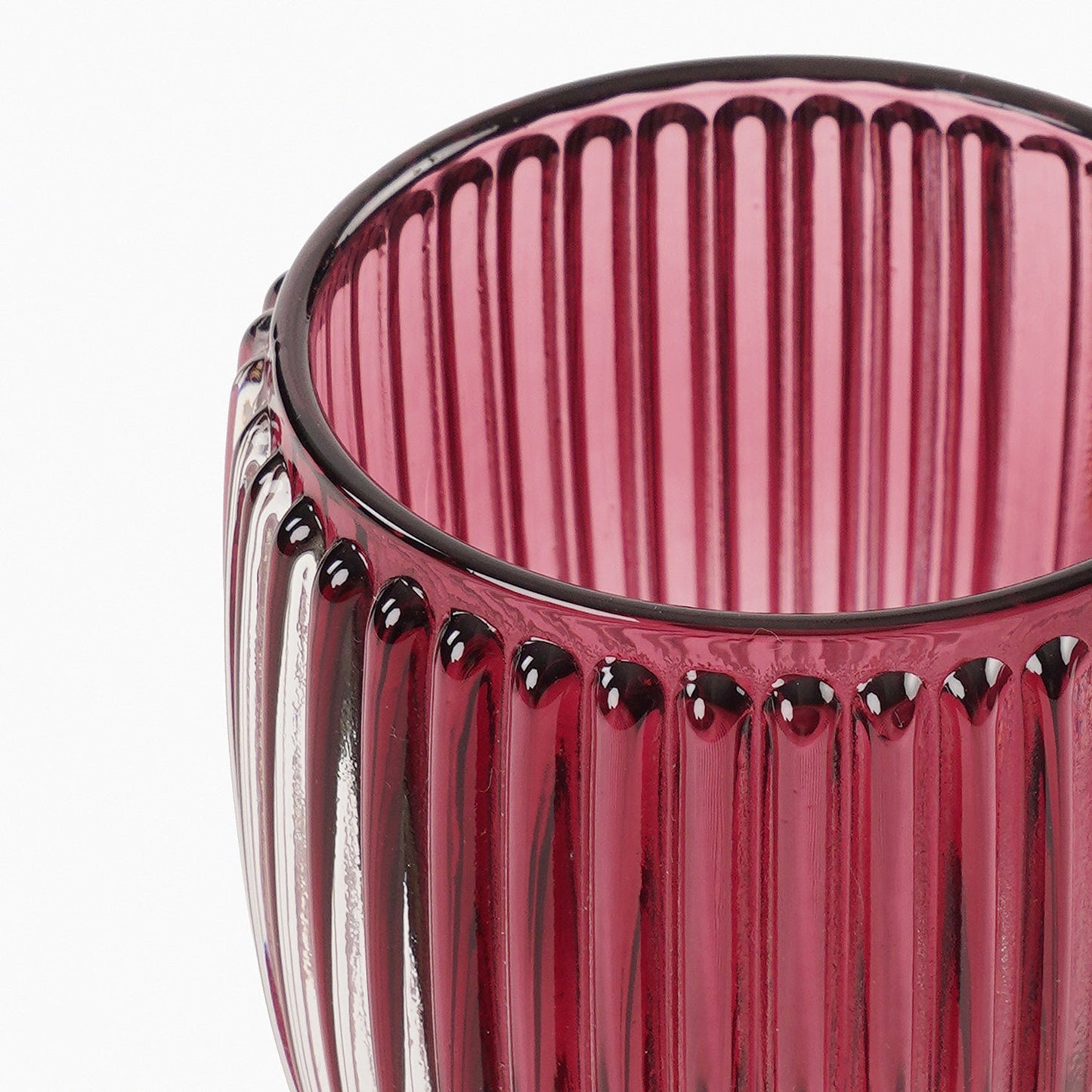 Set of 2 Maroon Glass Ribbed Tealight Holders - Large