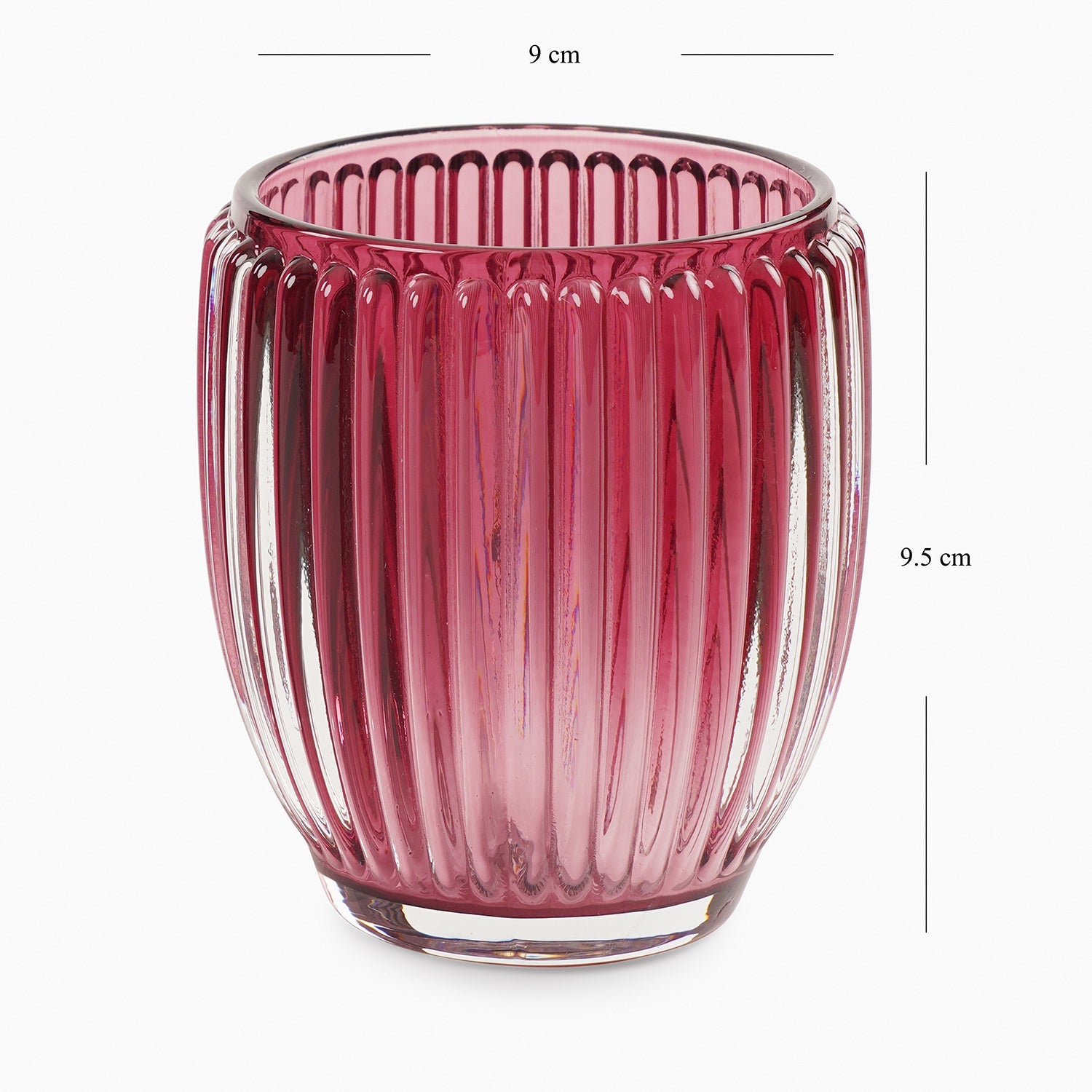 Set of 2 Maroon Glass Ribbed Tealight Holders - Large