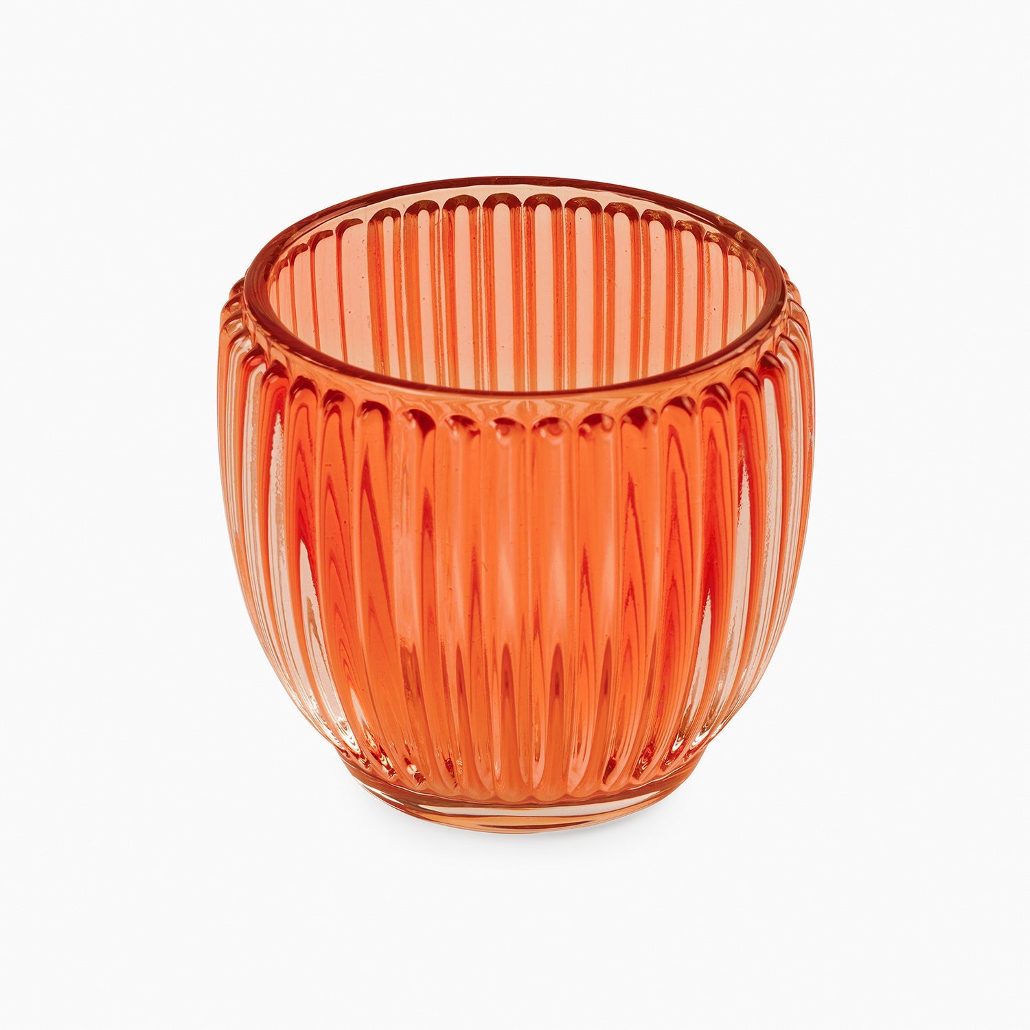 Set of 4 Orange Glass Ribbed Tealight Holders - Small