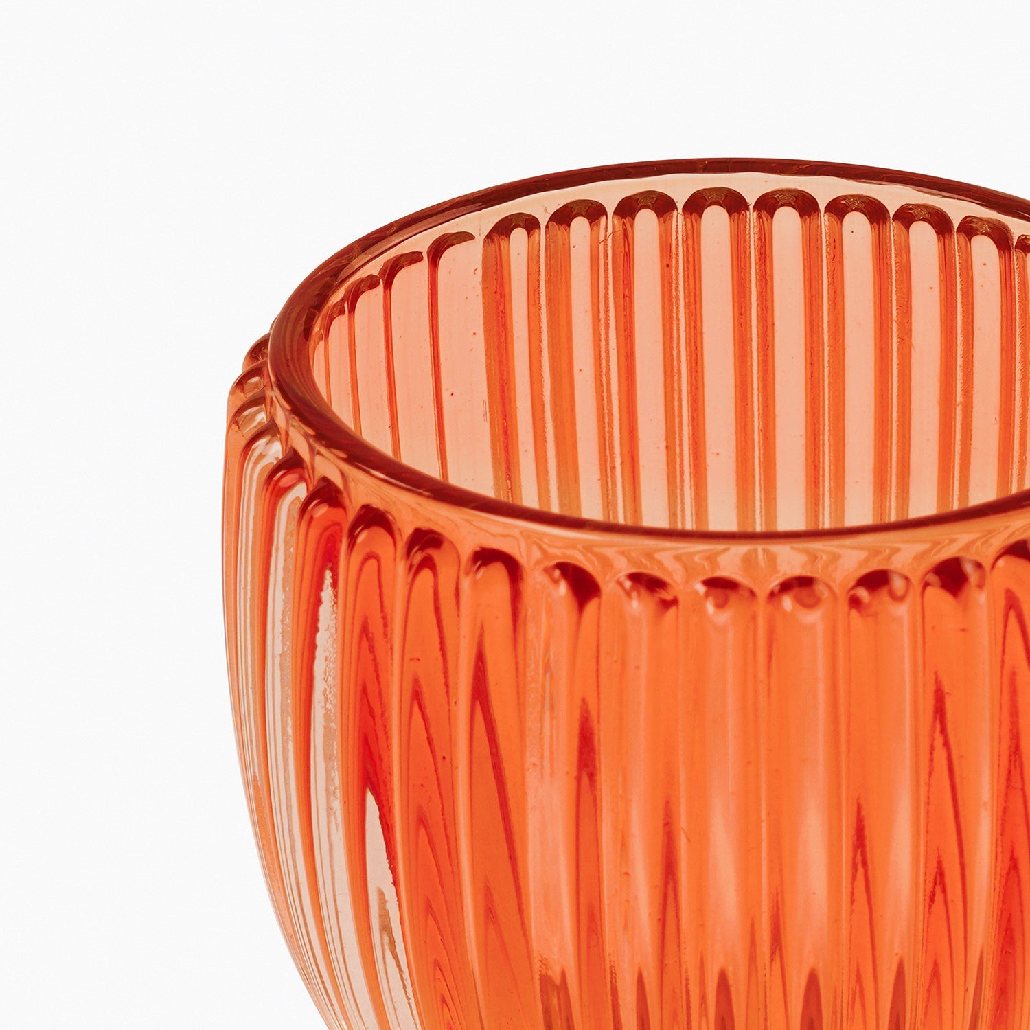 Set of 4 Orange Glass Ribbed Tealight Holders - Small