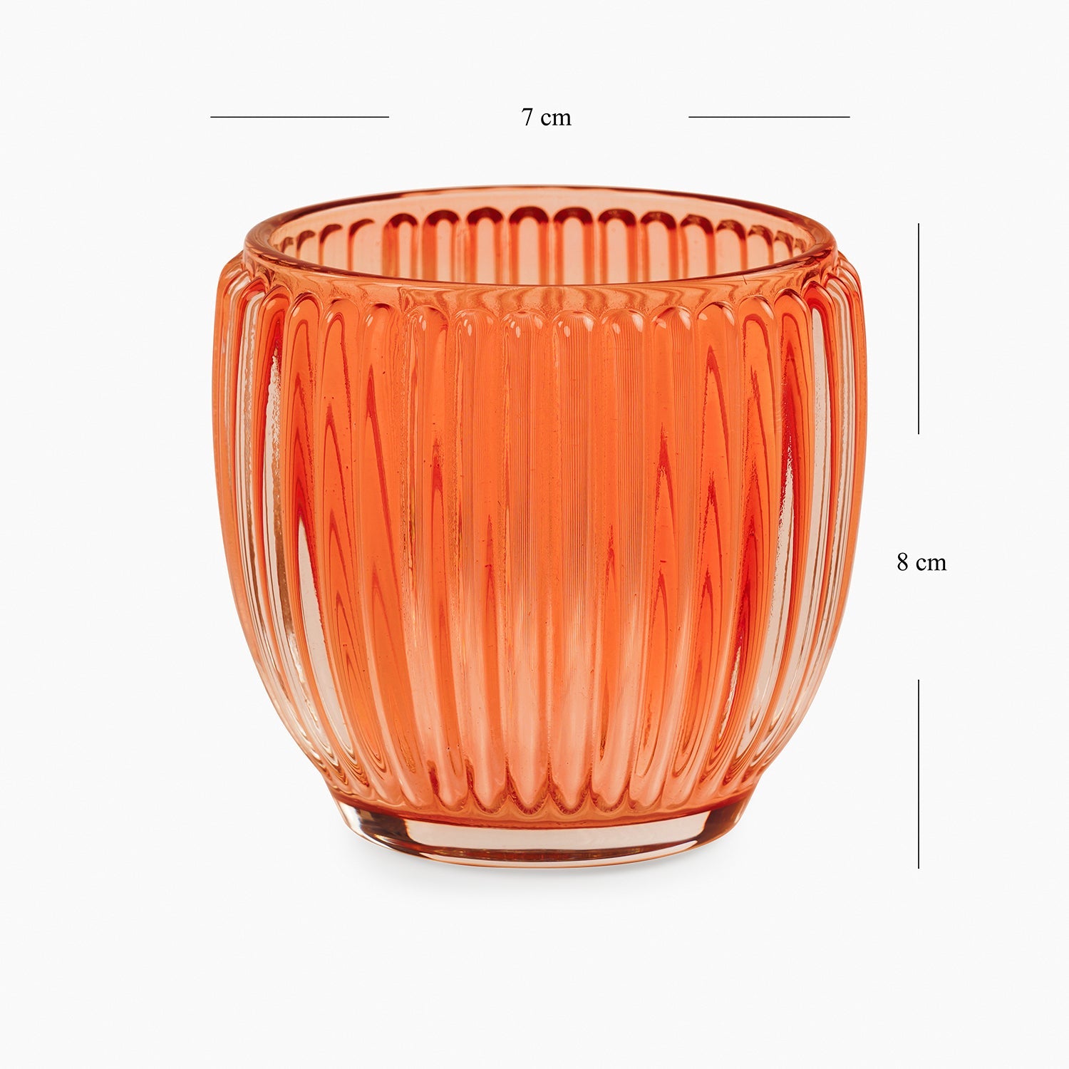 Set of 4 Orange Glass Ribbed Tealight Holders - Small