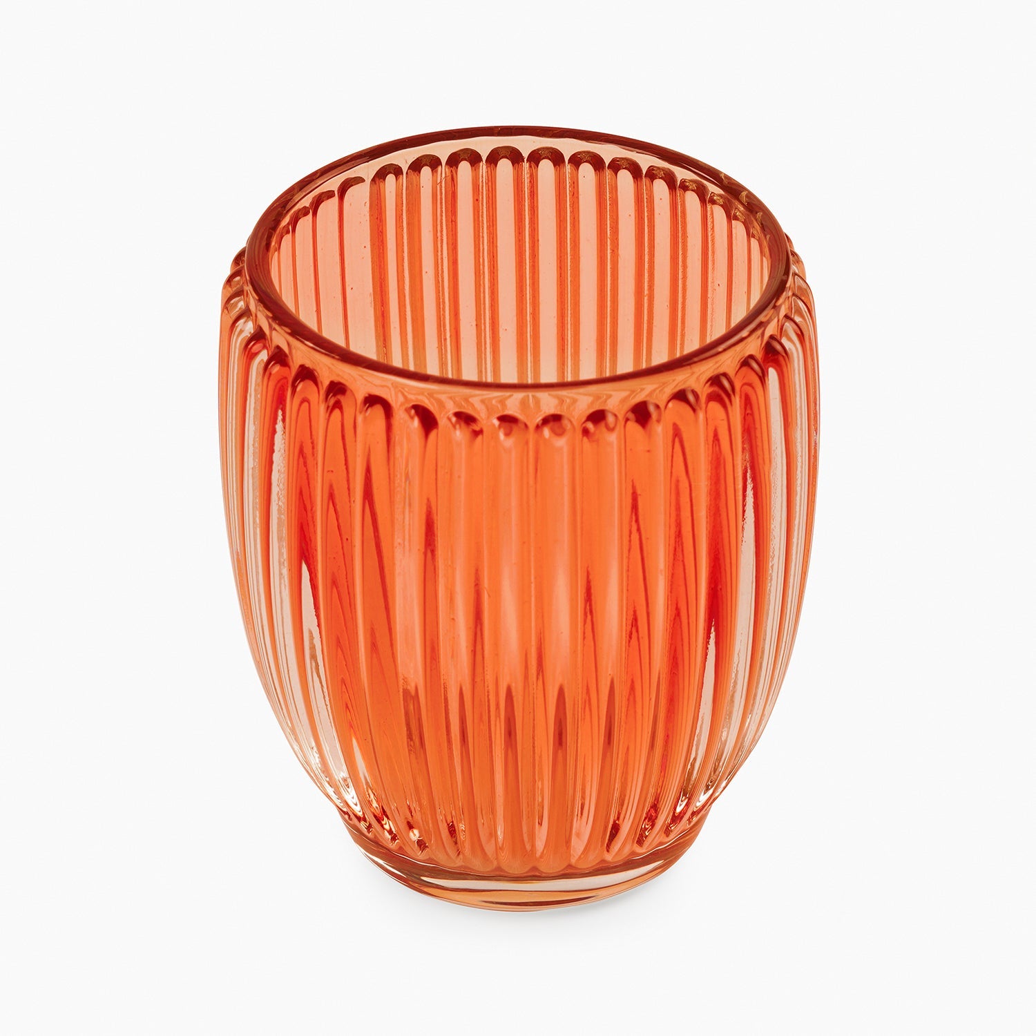Set of 2 Orange Glass Ribbed Tealight Holders - Large