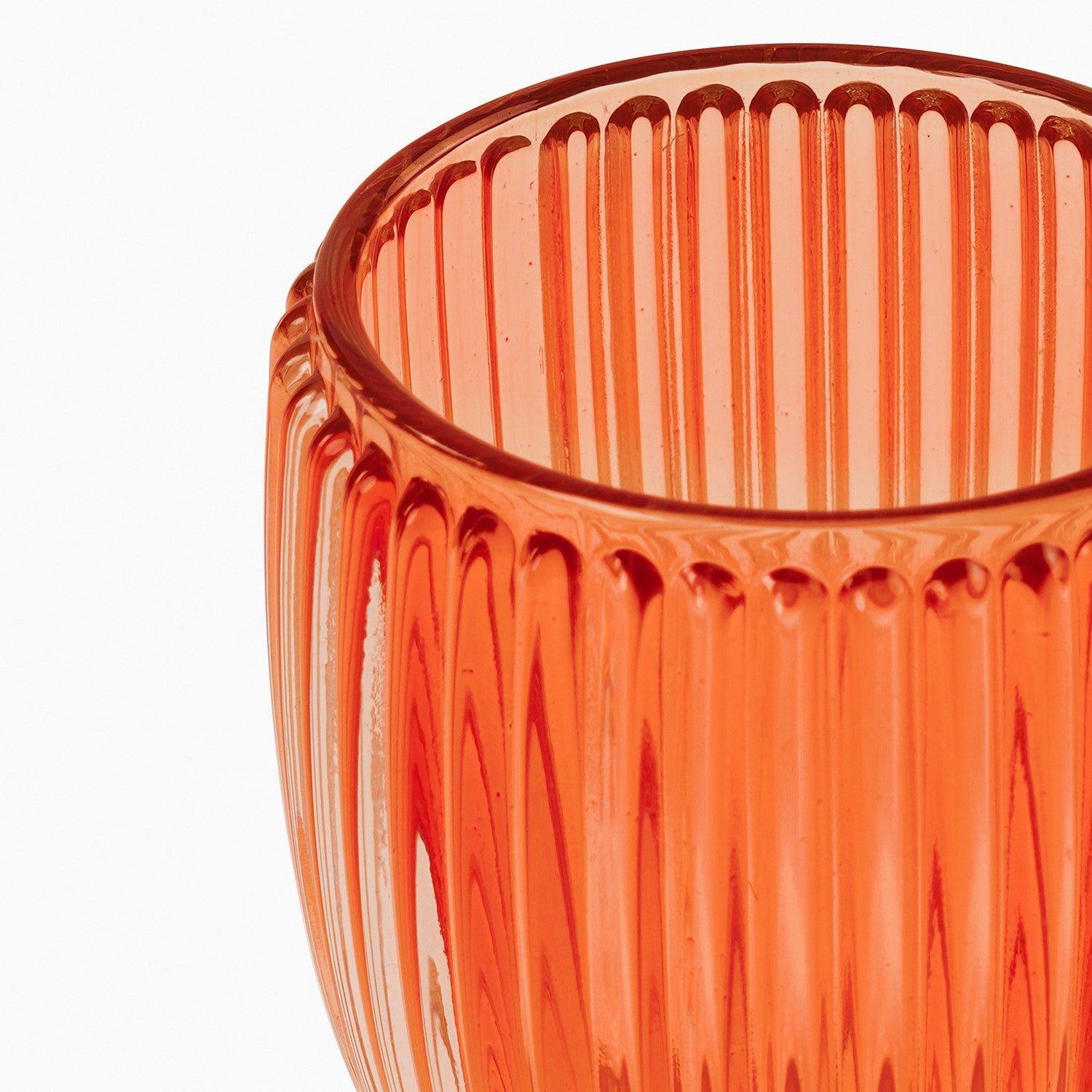 Set of 2 Orange Glass Ribbed Tealight Holders - Large