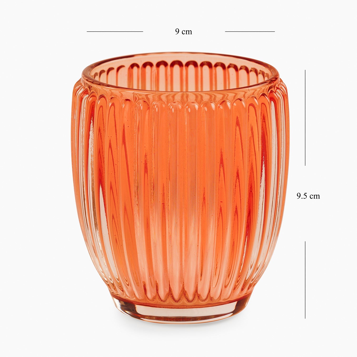 Set of 2 Orange Glass Ribbed Tealight Holders - Large