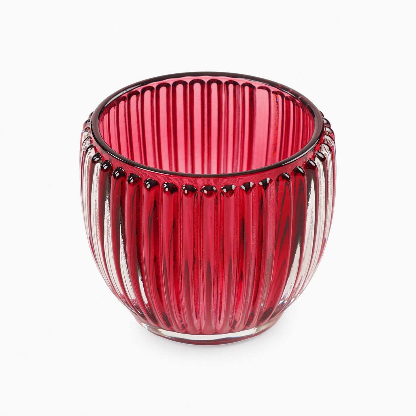 Set of 4 Red Glass Ribbed Tealight Holders - Small