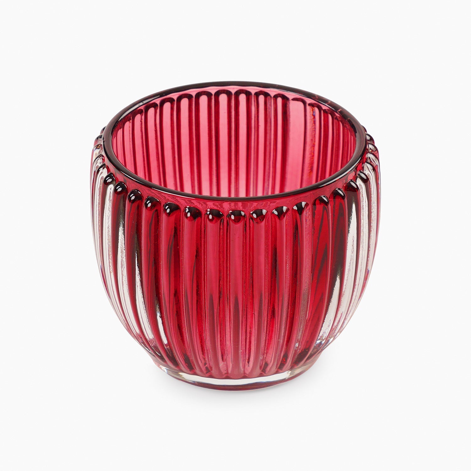 Set of 4 Red Glass Ribbed Tealight Holders - Small
