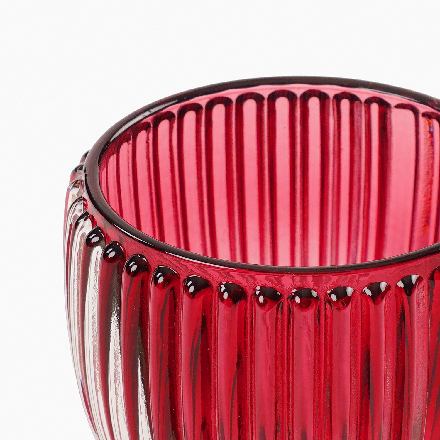 Set of 4 Red Glass Ribbed Tealight Holders - Small