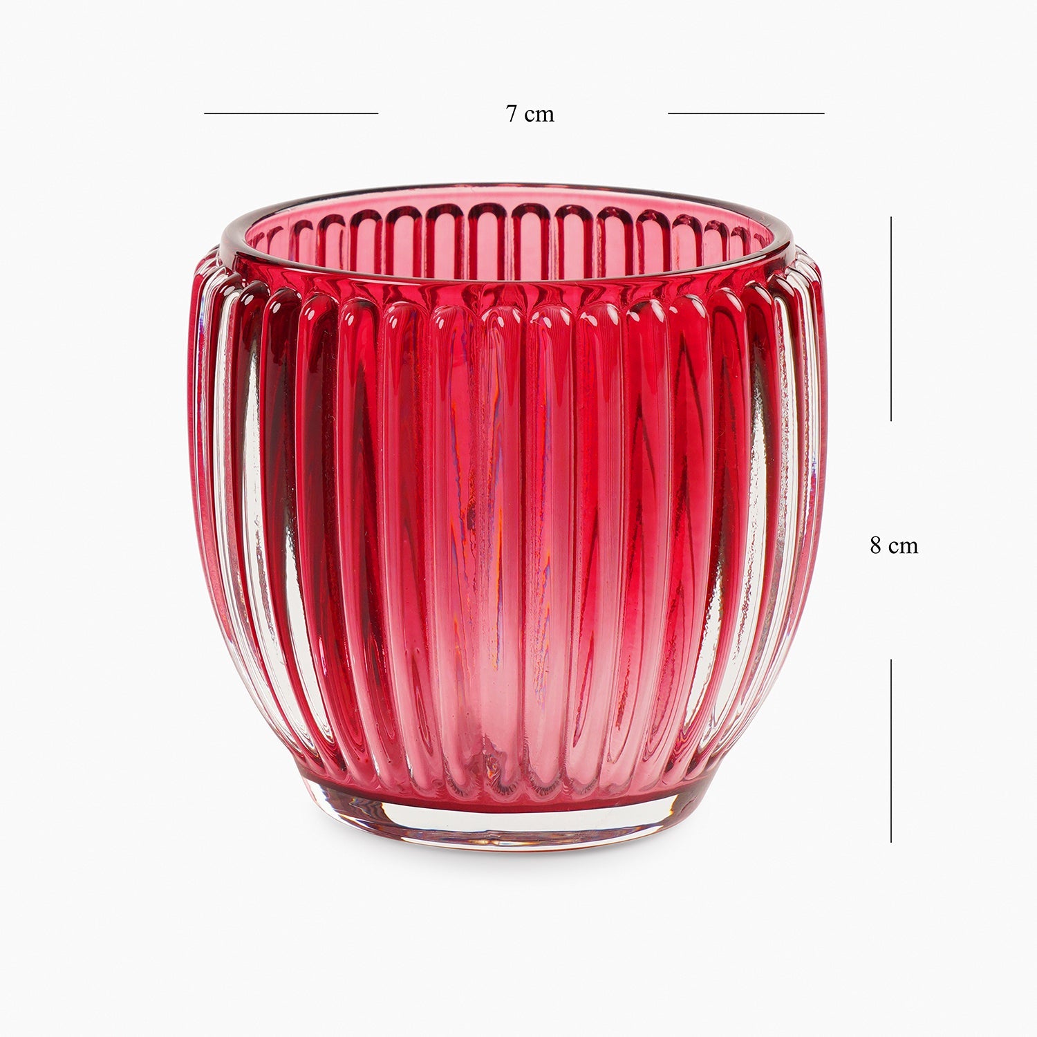 Set of 4 Red Glass Ribbed Tealight Holders - Small