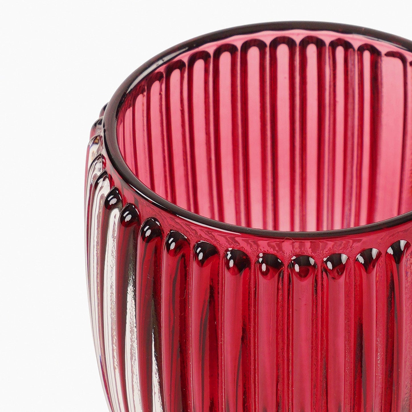 Set of 2 Red Glass Ribbed Tealight Holders - Large