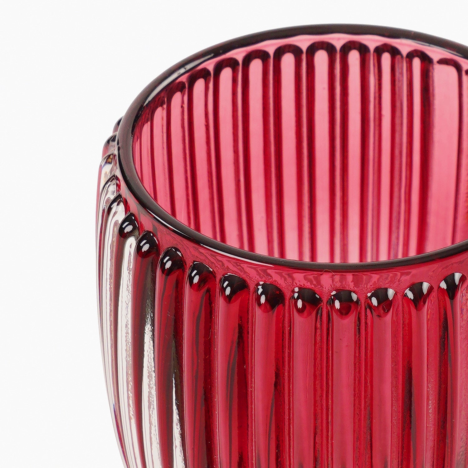 Set of 2 Red Glass Ribbed Tealight Holders - Large