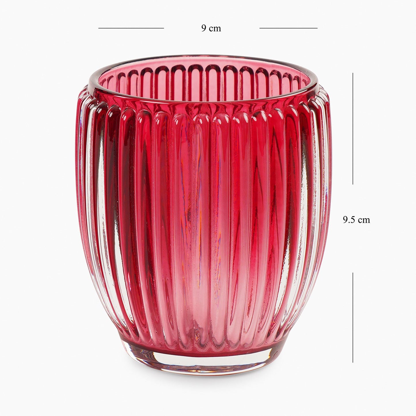 Set of 2 Red Glass Ribbed Tealight Holders - Large