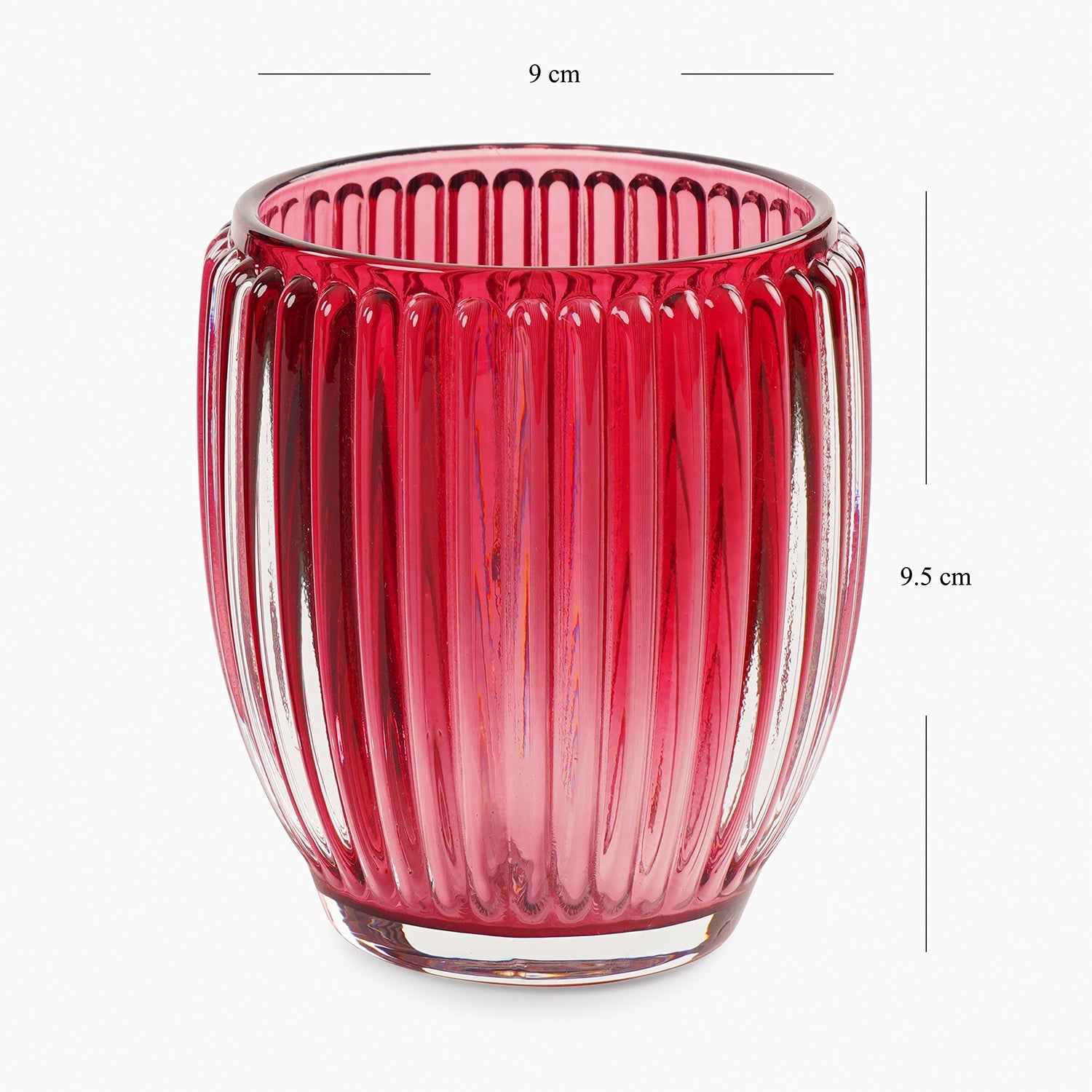 Set of 2 Red Glass Ribbed Tealight Holders - Large