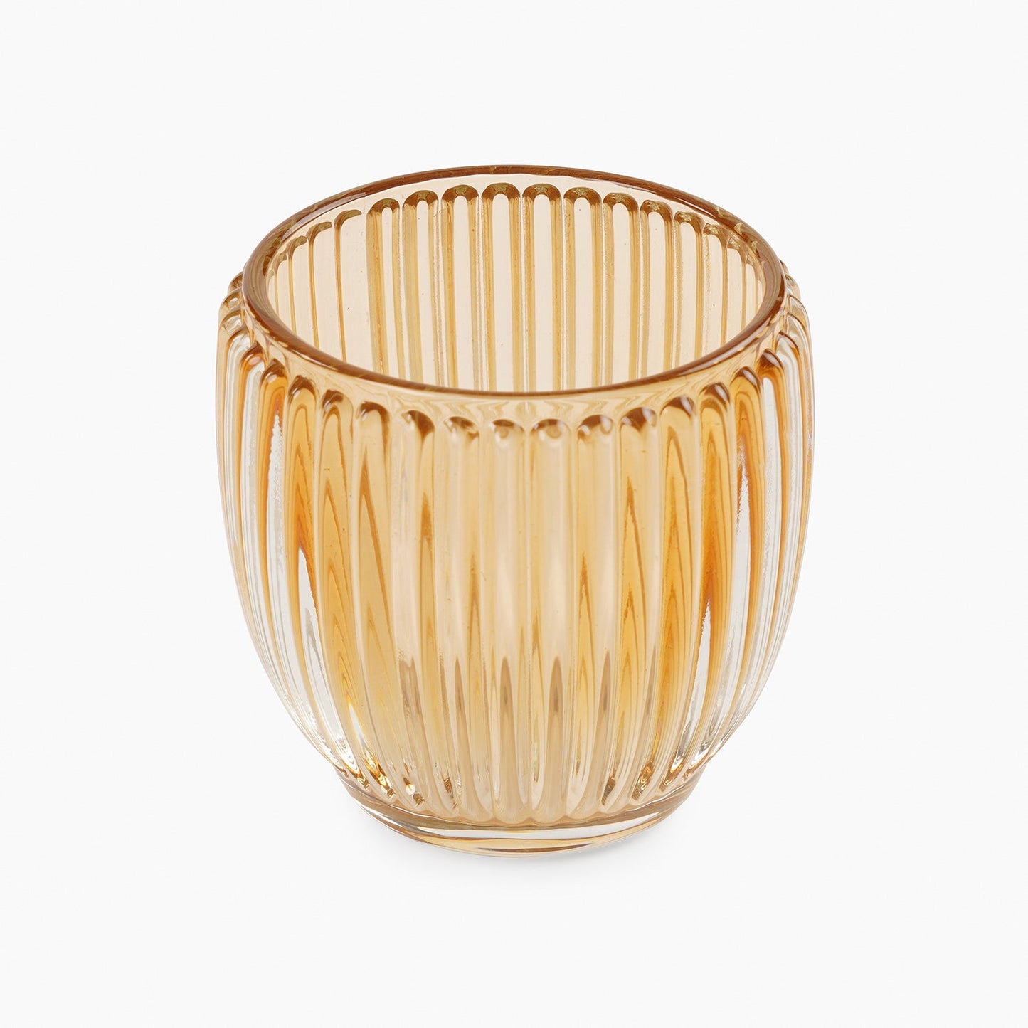 Set of 4 Light Amber Glass Ribbed Tealight Holders - Small