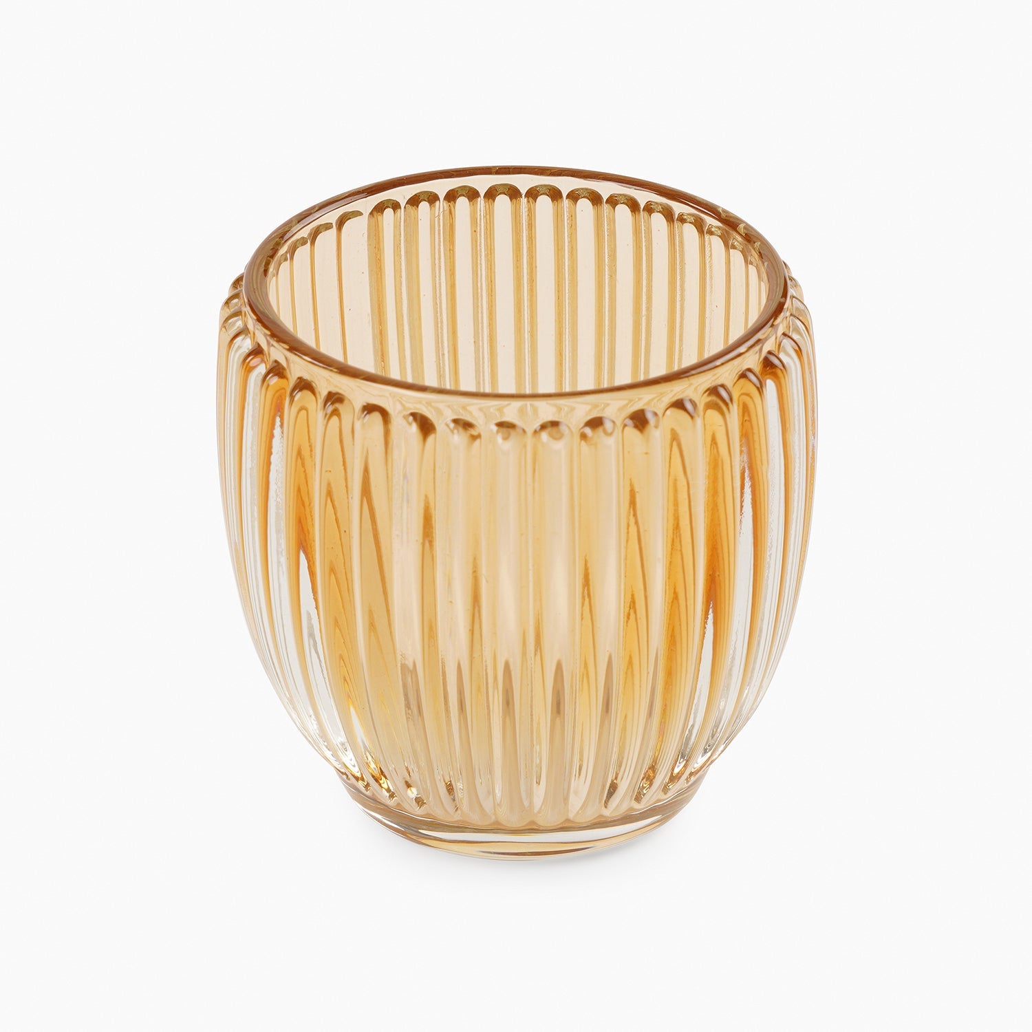 Set of 4 Light Amber Glass Ribbed Tealight Holders - Small