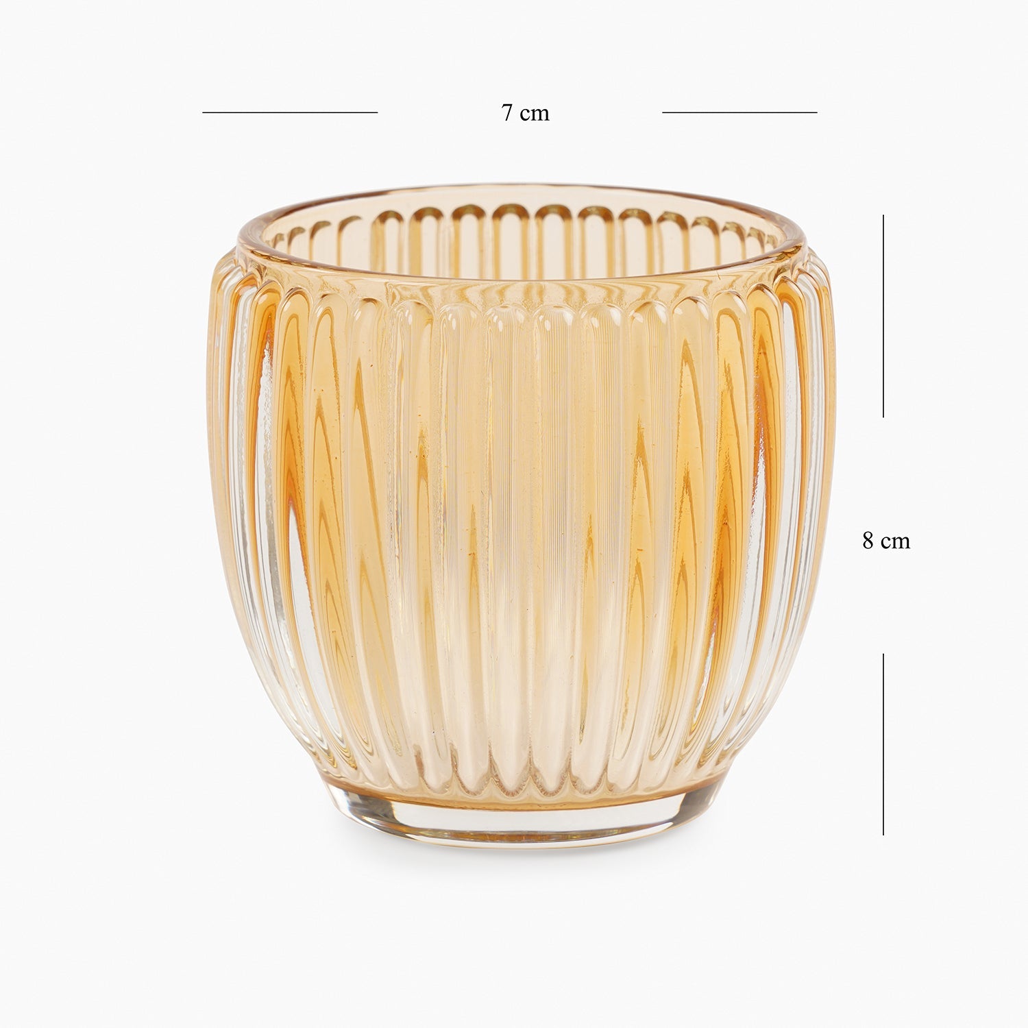 Set of 4 Light Amber Glass Ribbed Tealight Holders - Small